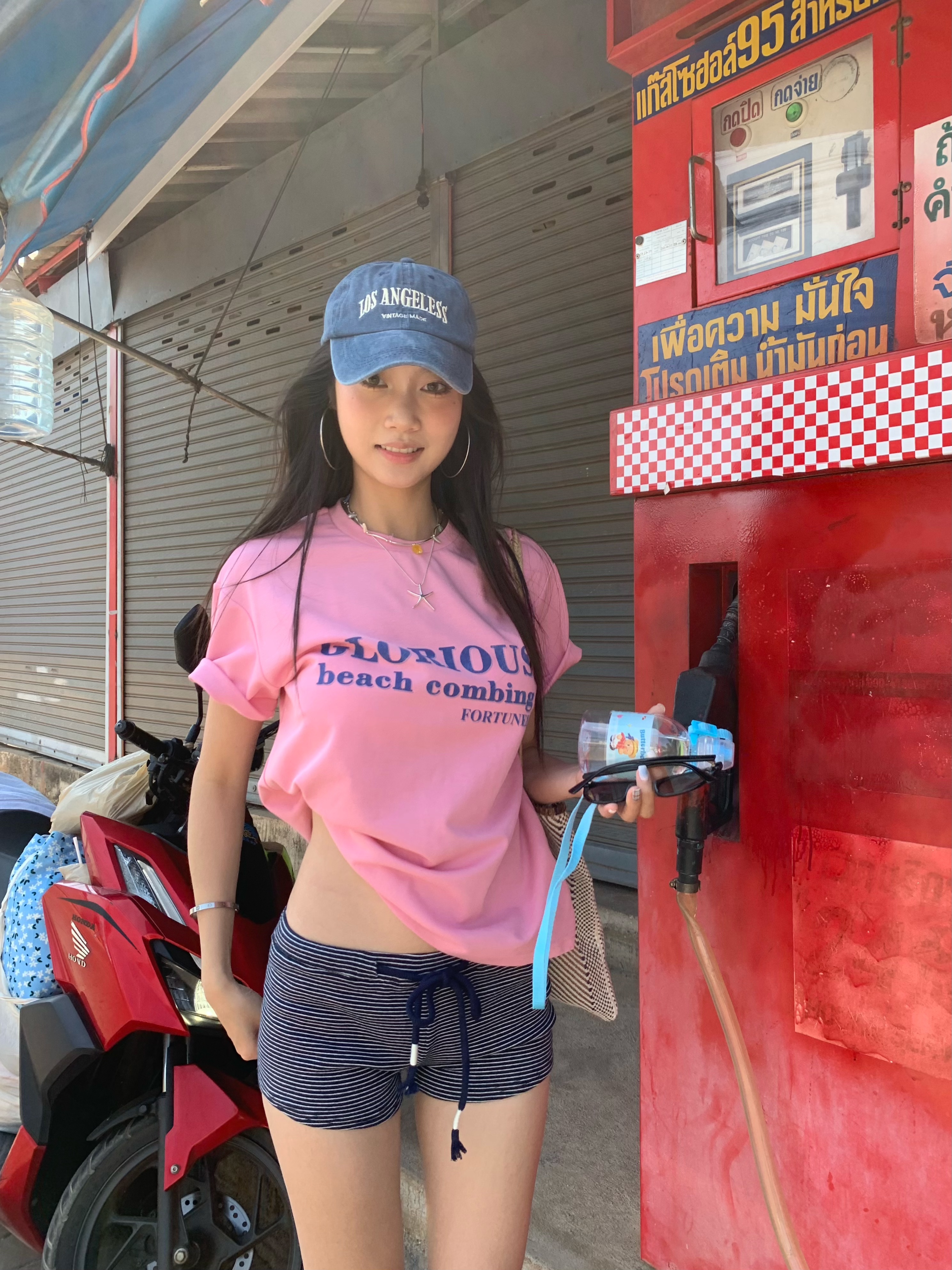 New Korean style pink letter print short-sleeved T-shirt, casual loose, easy to match