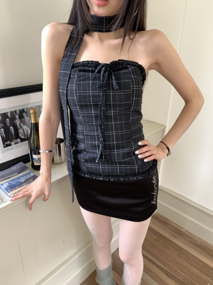 Stylish plaid crop top with scarf for women for a sassy summer look