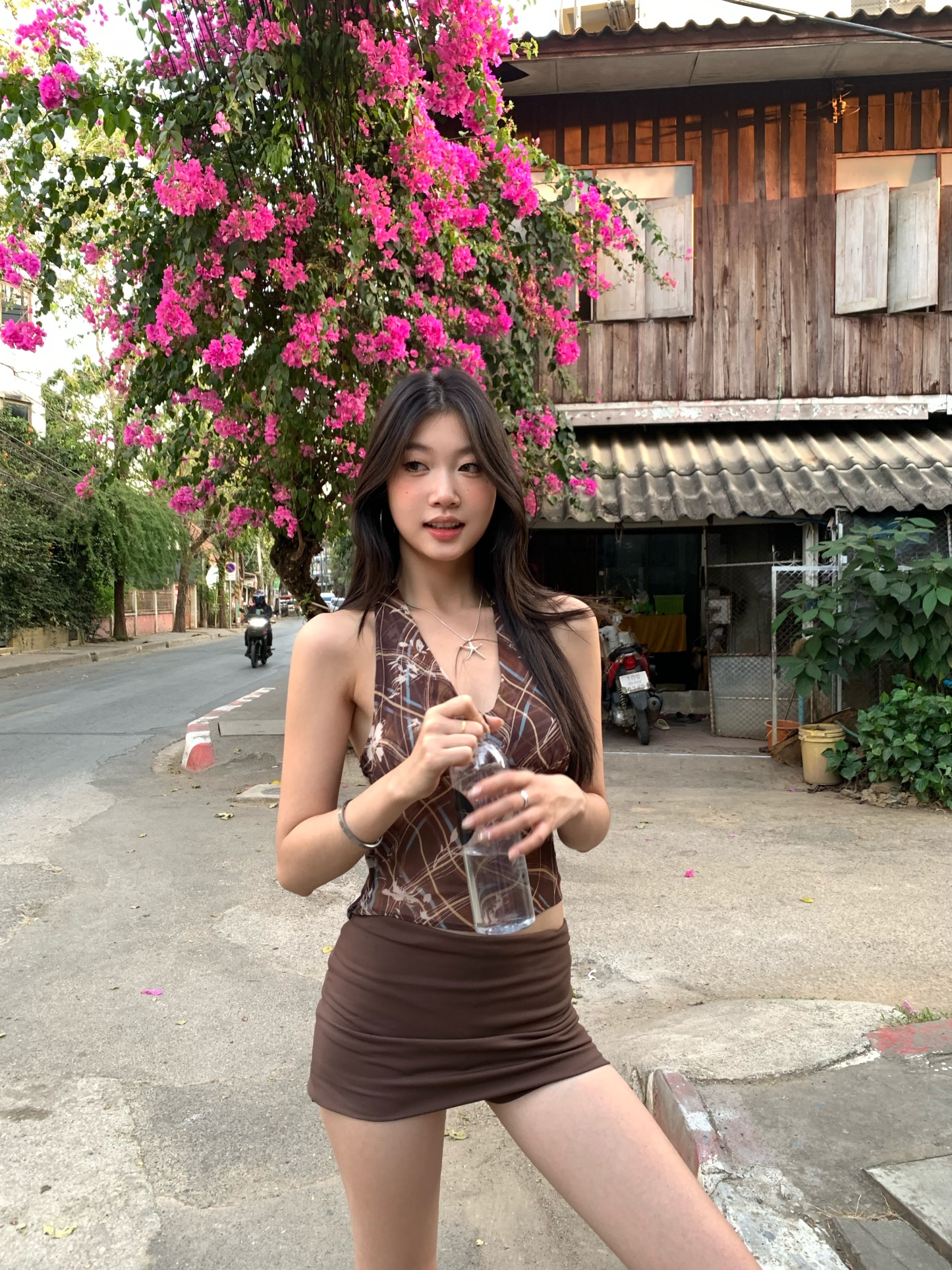 Sexy cafe color low waist slim fit skirt