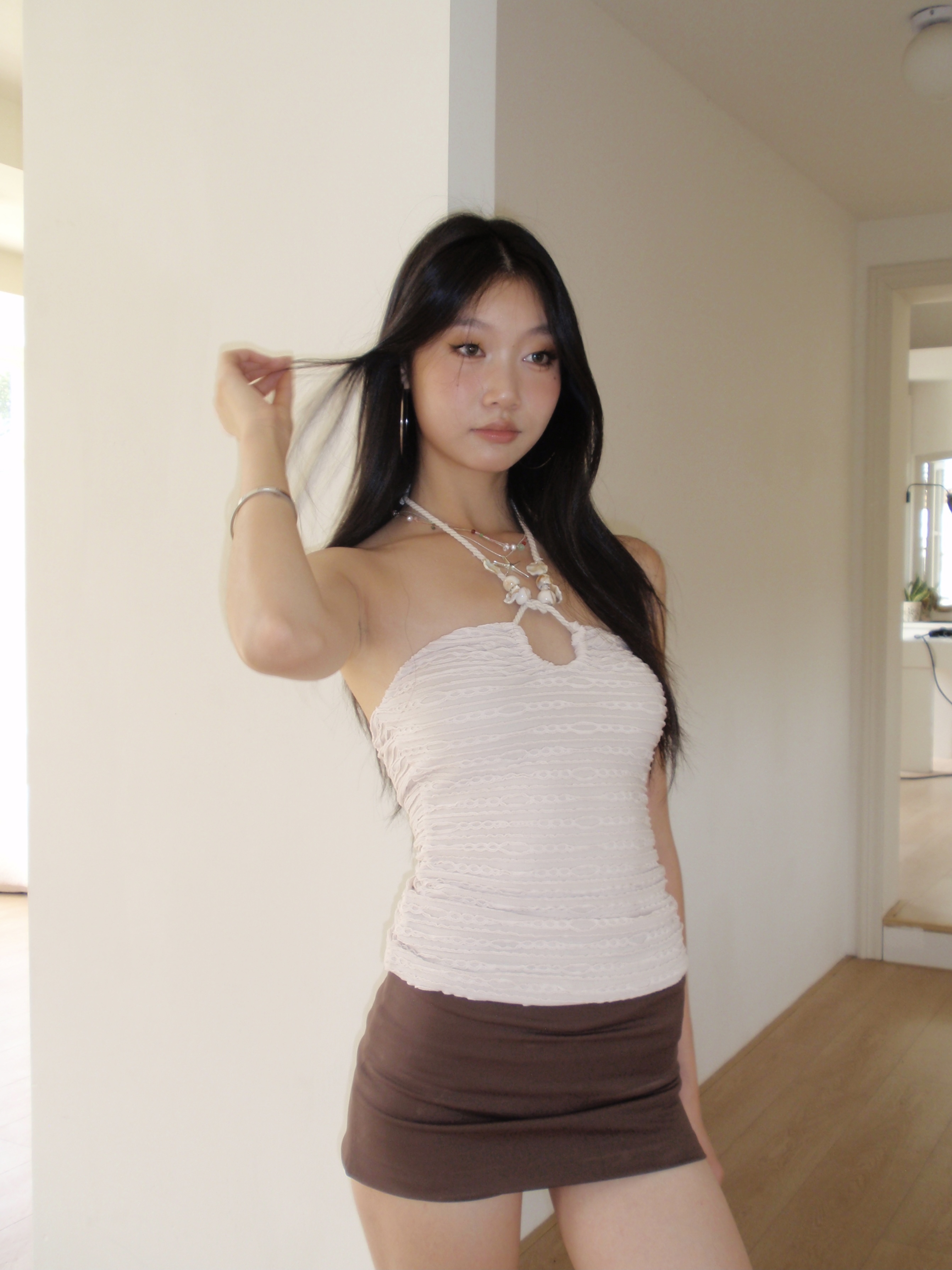 Halter neck tank top, summer beach design, handmade shell decoration, strapless style