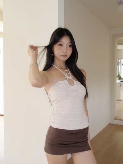 Halter neck tank top, summer beach design, handmade shell decoration, strapless style