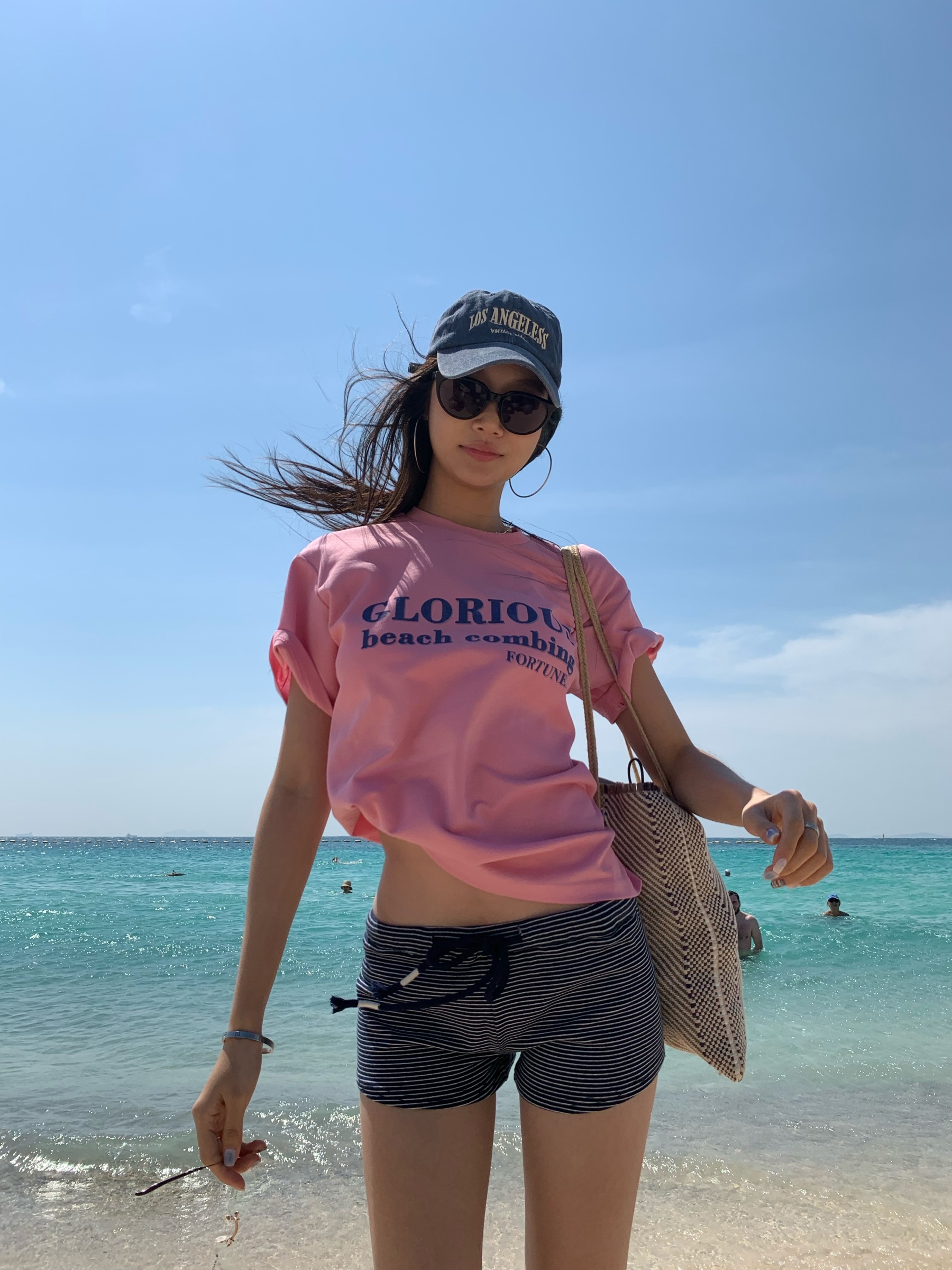 New Korean style pink letter print short-sleeved T-shirt, casual loose, easy to match