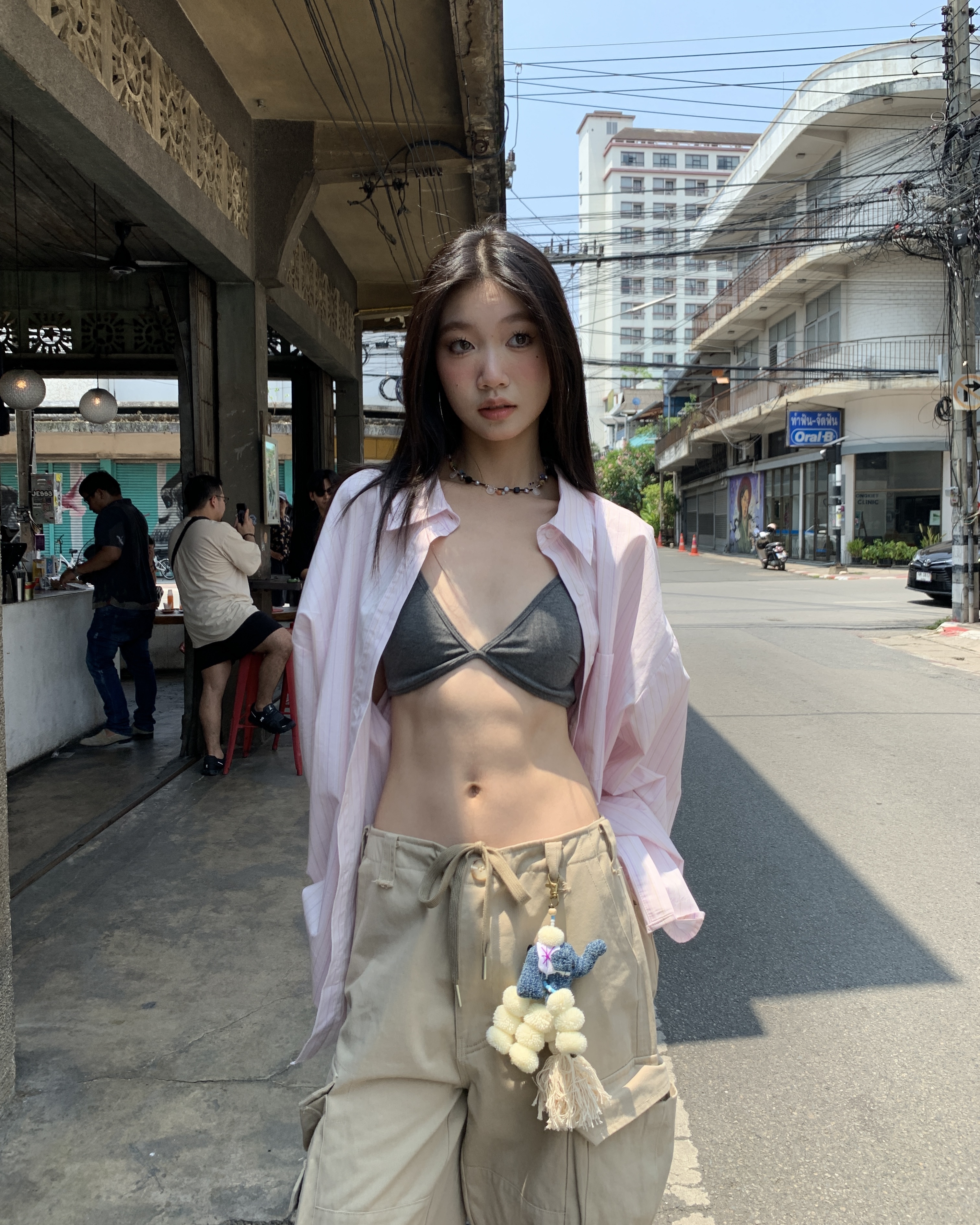 Pink striped shirt, loose-fit women’s shirt sun-protective shirt for spring and autumn