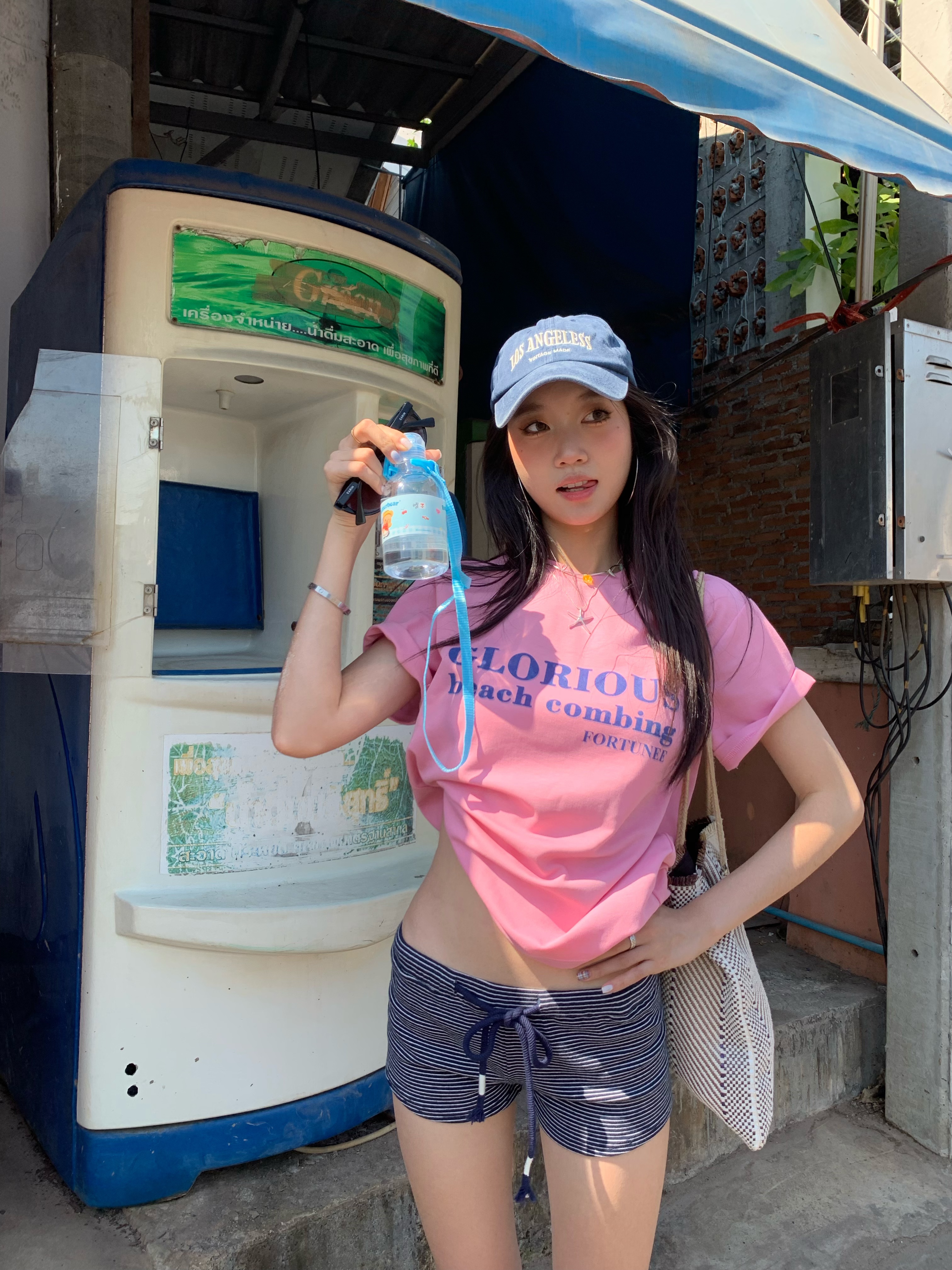 New Korean style pink letter print short-sleeved T-shirt, casual loose, easy to match