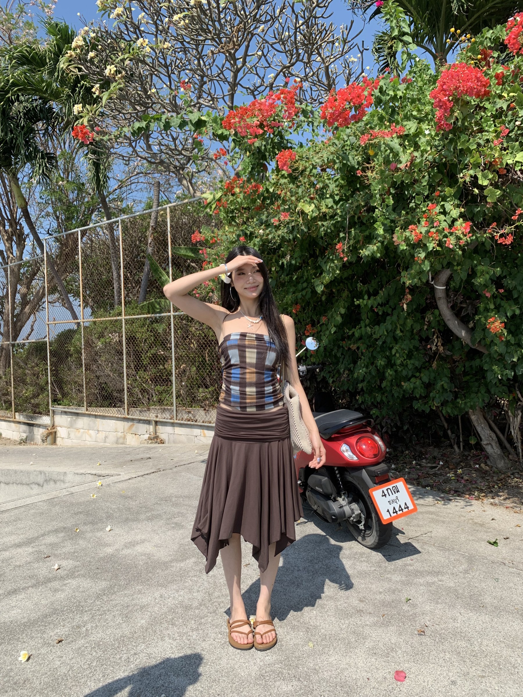 Mid-length Modal fabric half skirt, asymmetrical design, folded edges, pleated, medium length