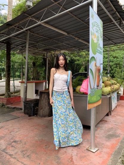 Floral skirt, long, flowing skirt covering the knees