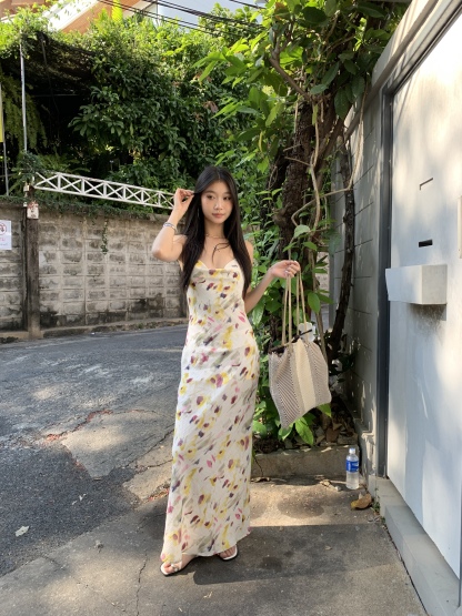 Backless strapless dress, gradient pattern, fishtail dress, comfortable to wear for summer