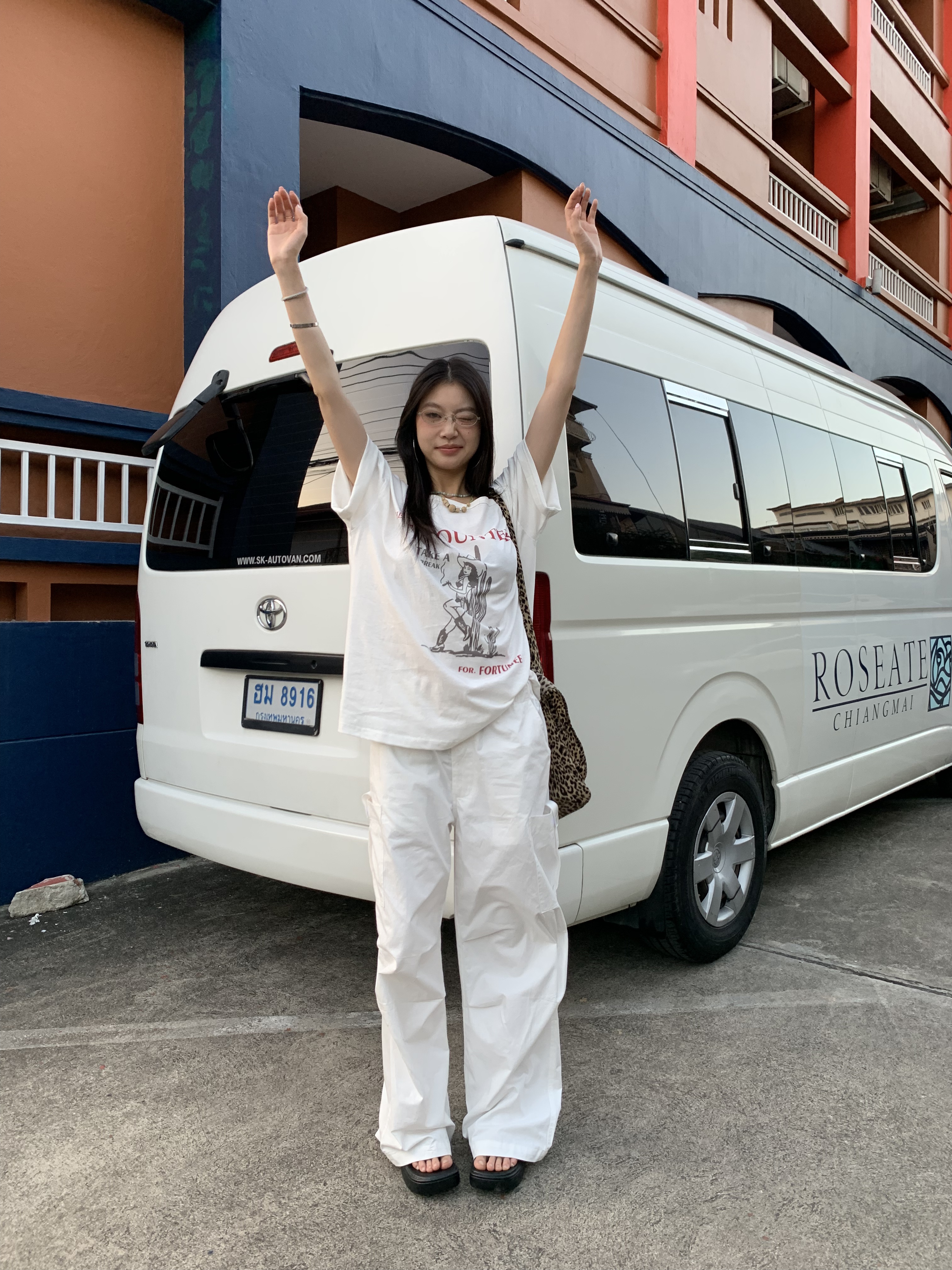 Off-shoulder design T-shirt with a denim cowboy print