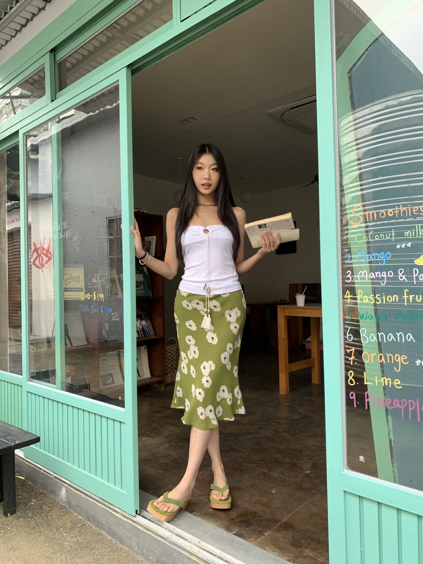 Green mermaid skirt with floral print