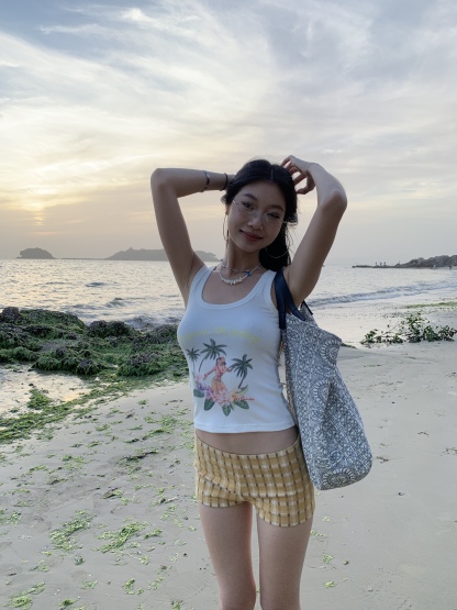 Sexy low-waisted yellow plaid shorts