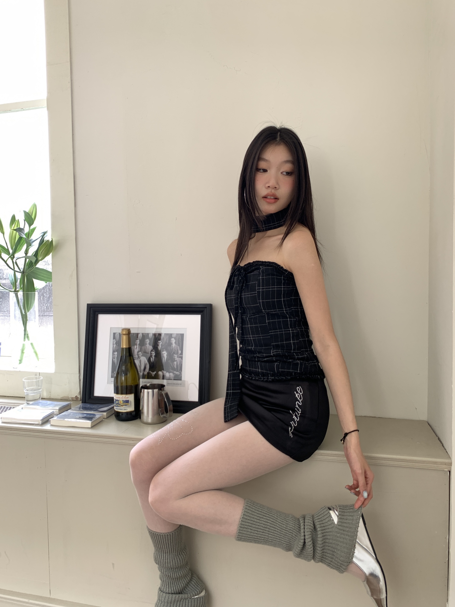 Stylish plaid crop top with scarf for women for a sassy summer look