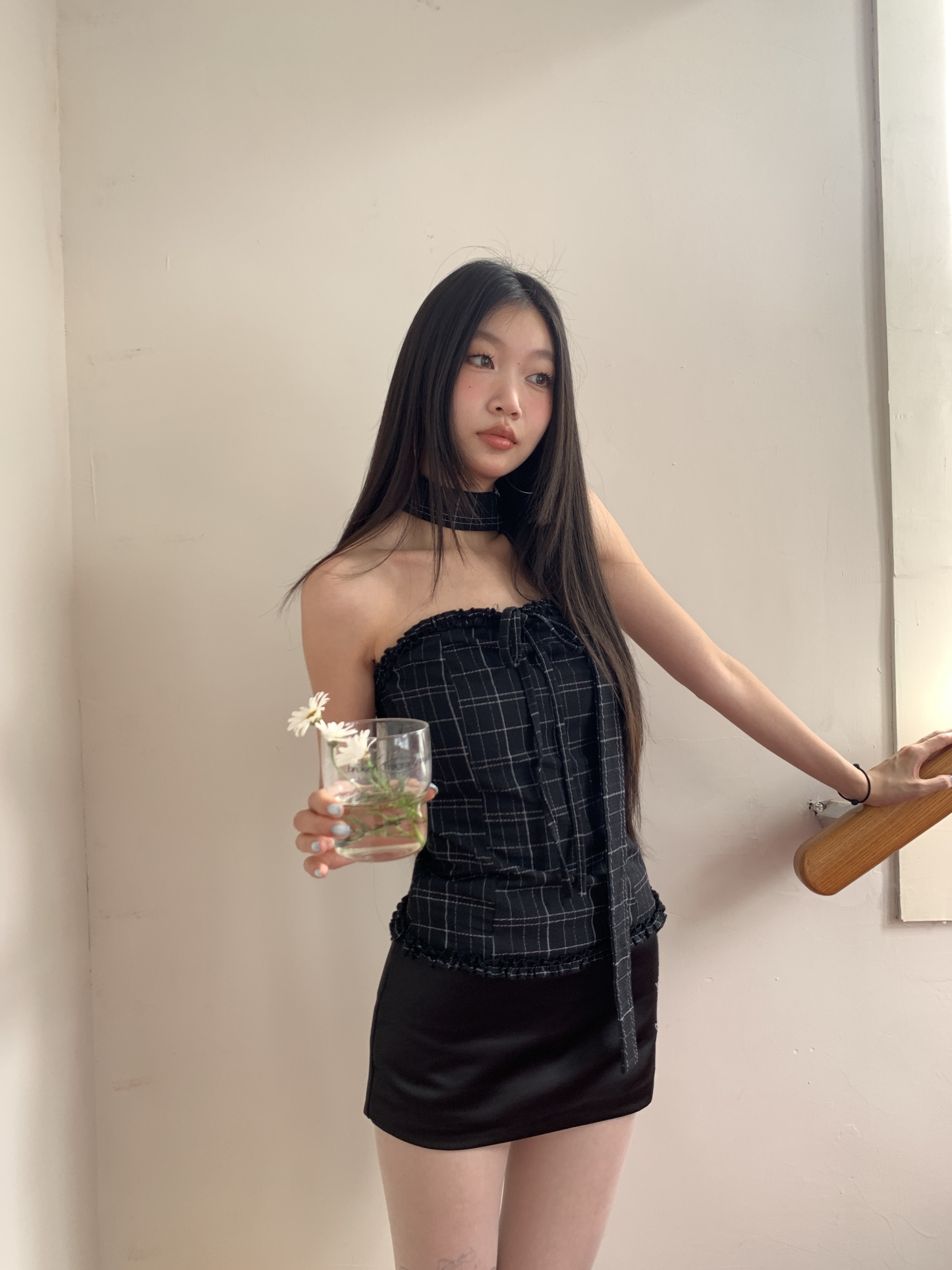 Stylish plaid crop top with scarf for women for a sassy summer look