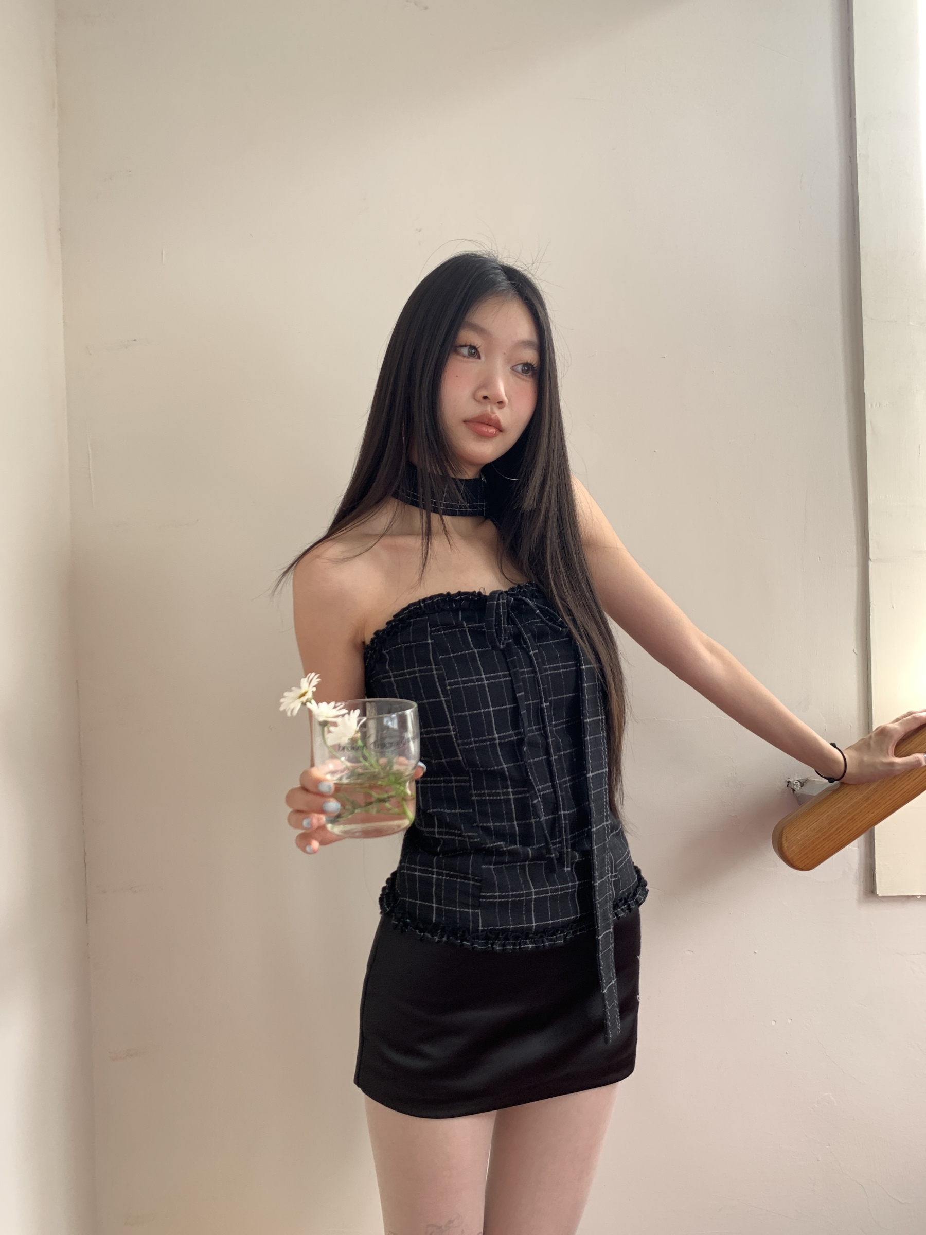 Stylish plaid crop top with scarf for women for a sassy summer look