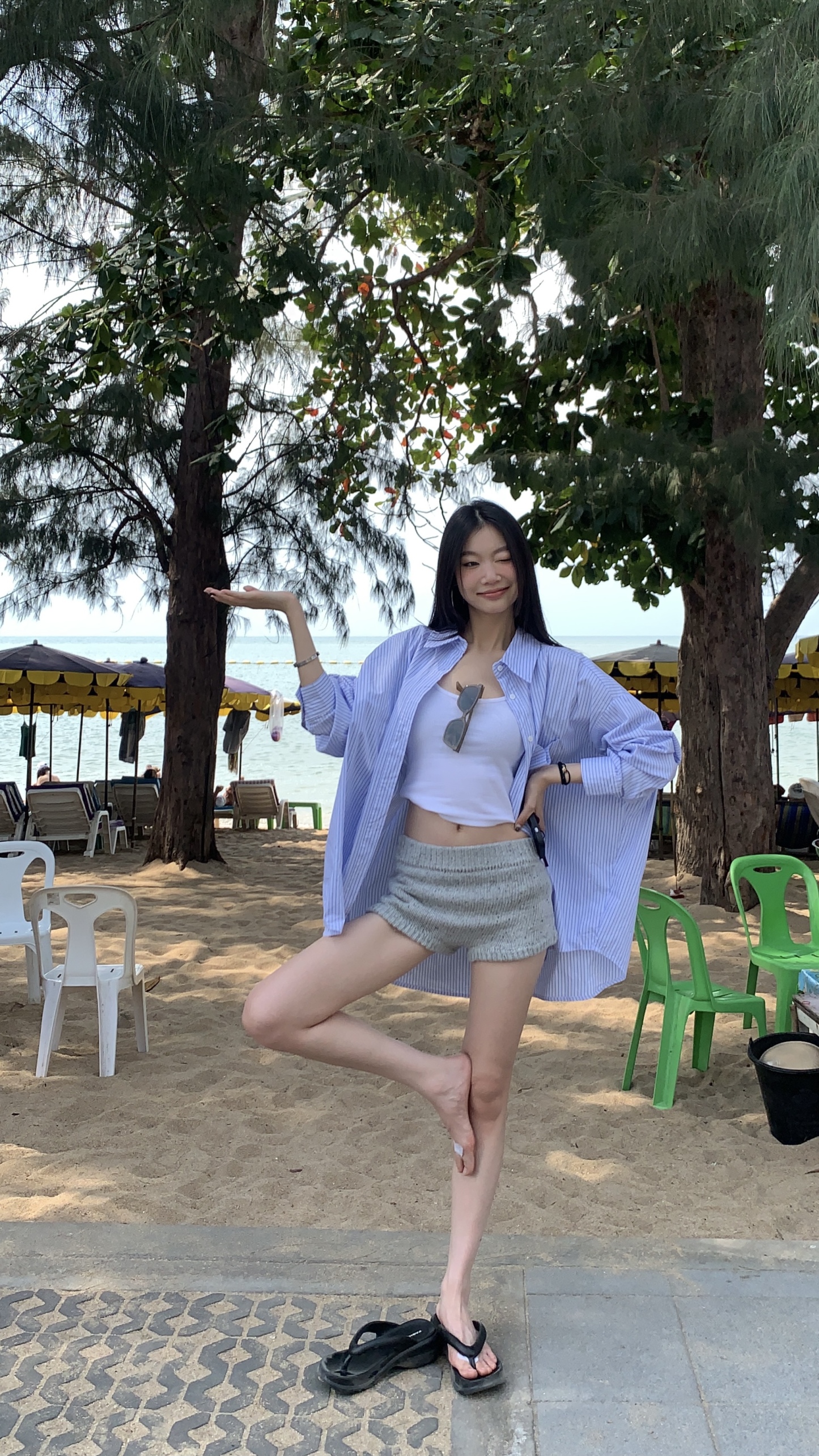 Blue pattern long sleeve sun protection shirt, lazy style, casual holiday