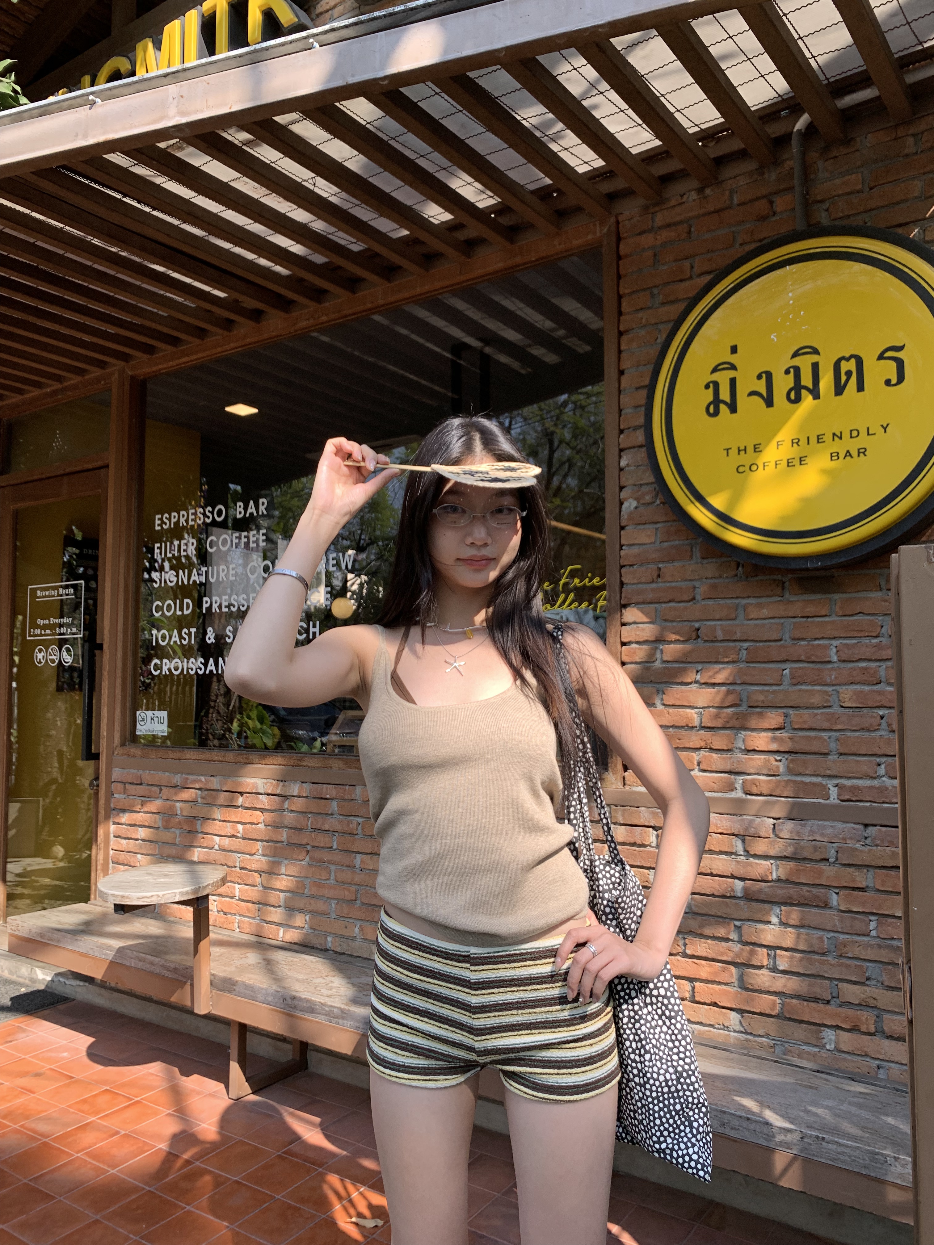 Khaki knitted camisole, slim fit design, stretchy