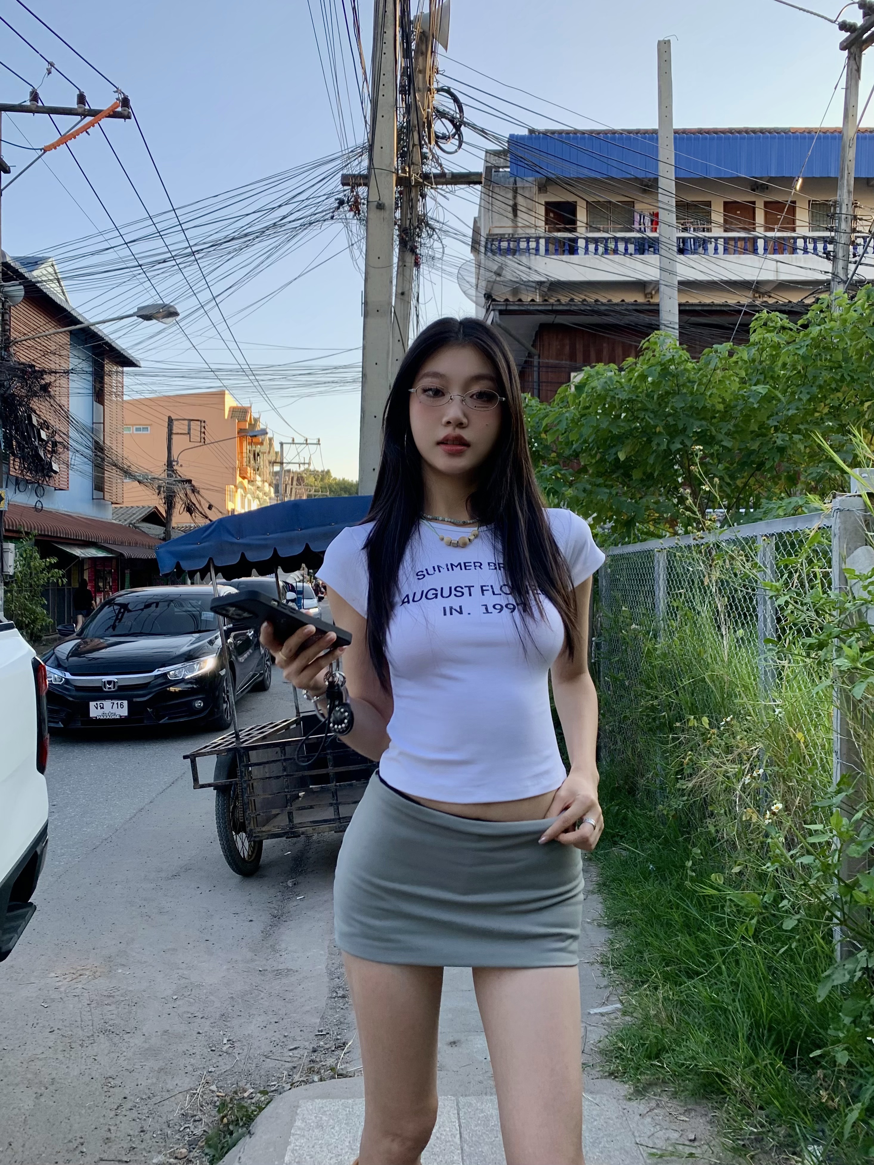 Low-waist skirt, sexy style, tight-fitting, gray color