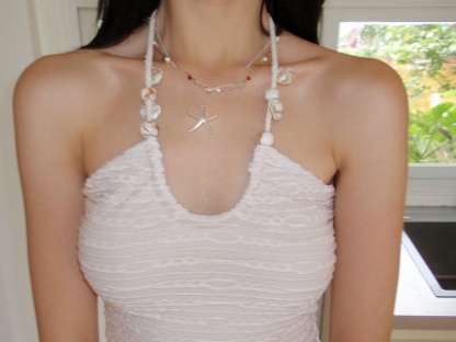 Halter neck tank top, summer beach design, handmade shell decoration, strapless style