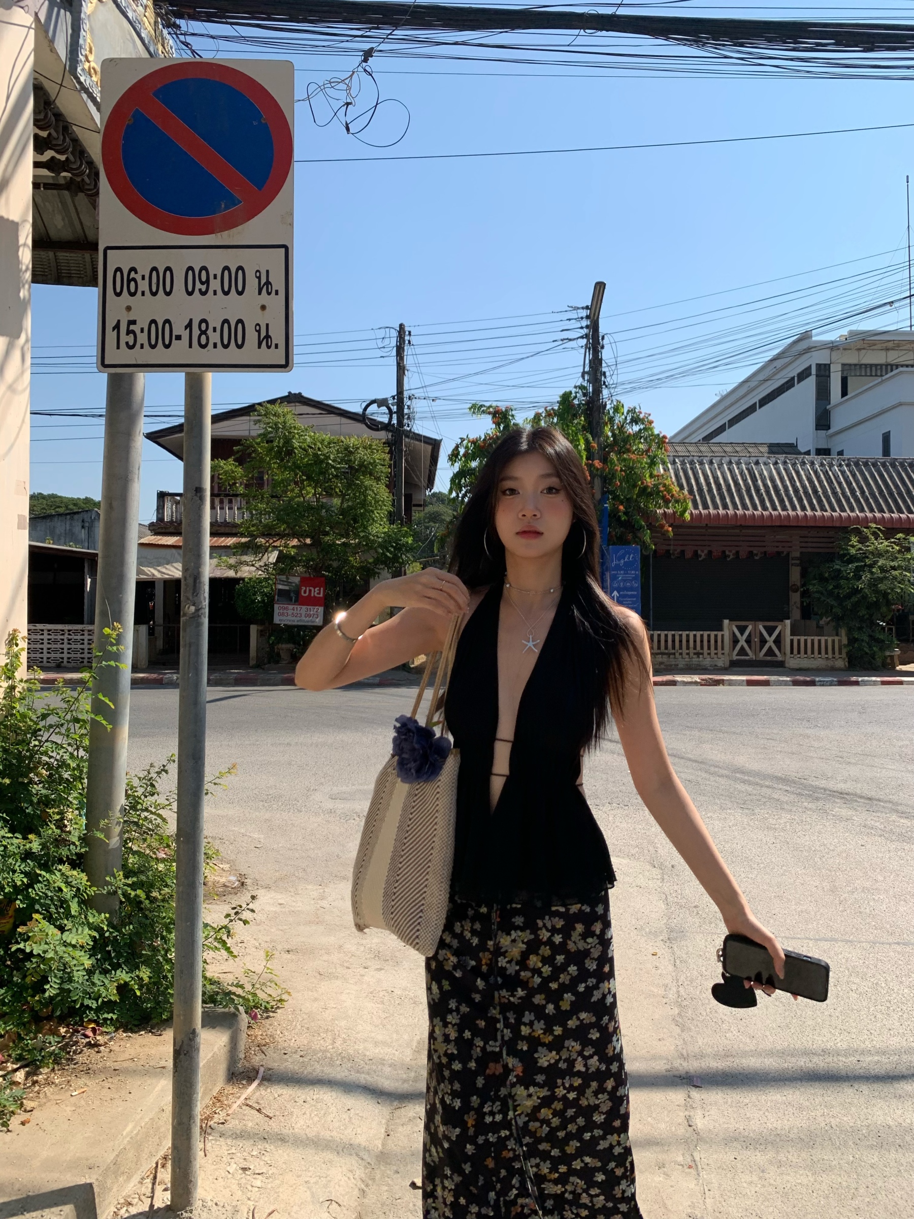 Black halter neck open back sleeveless crop top