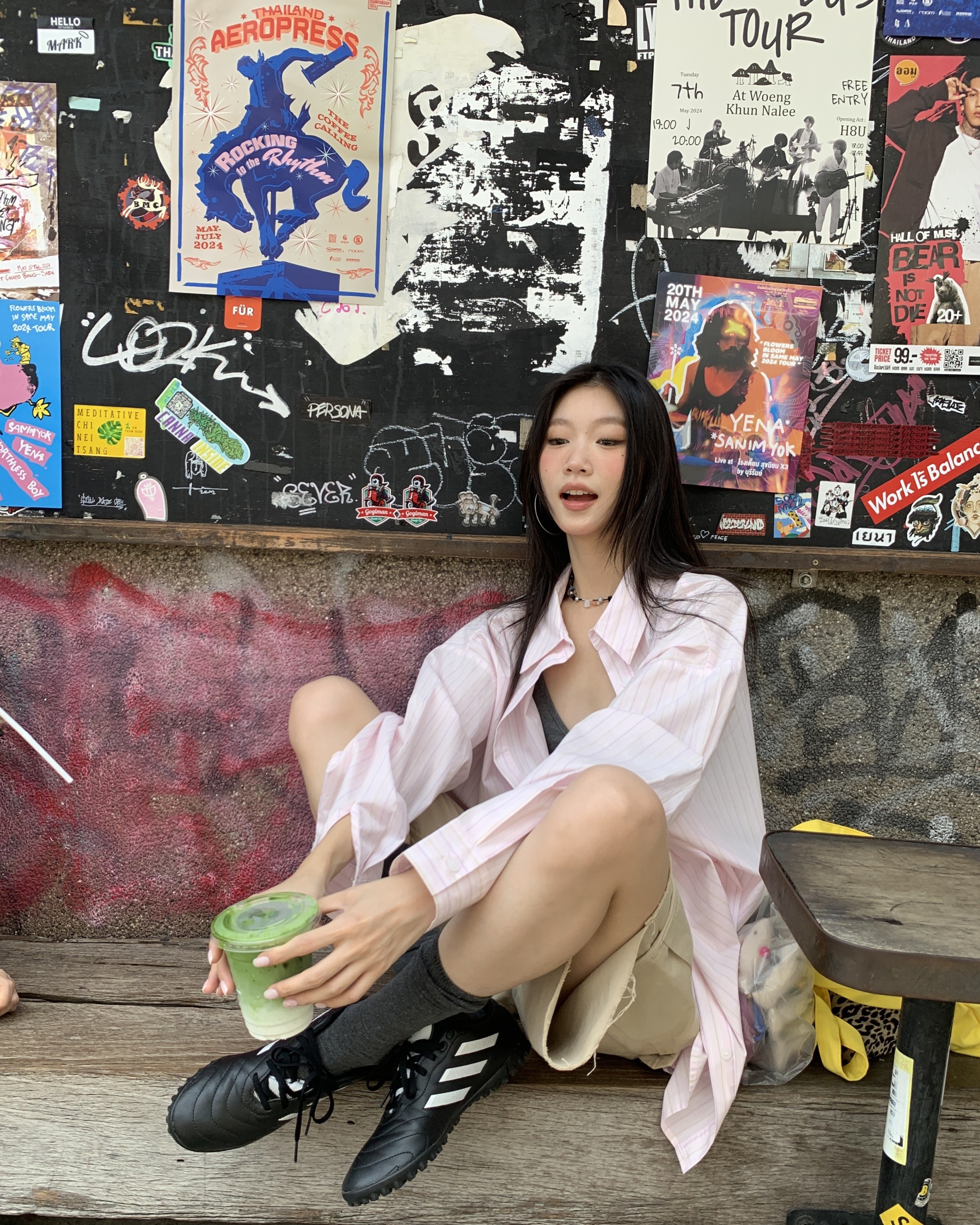 Pink striped shirt, loose-fit women’s shirt sun-protective shirt for spring and autumn