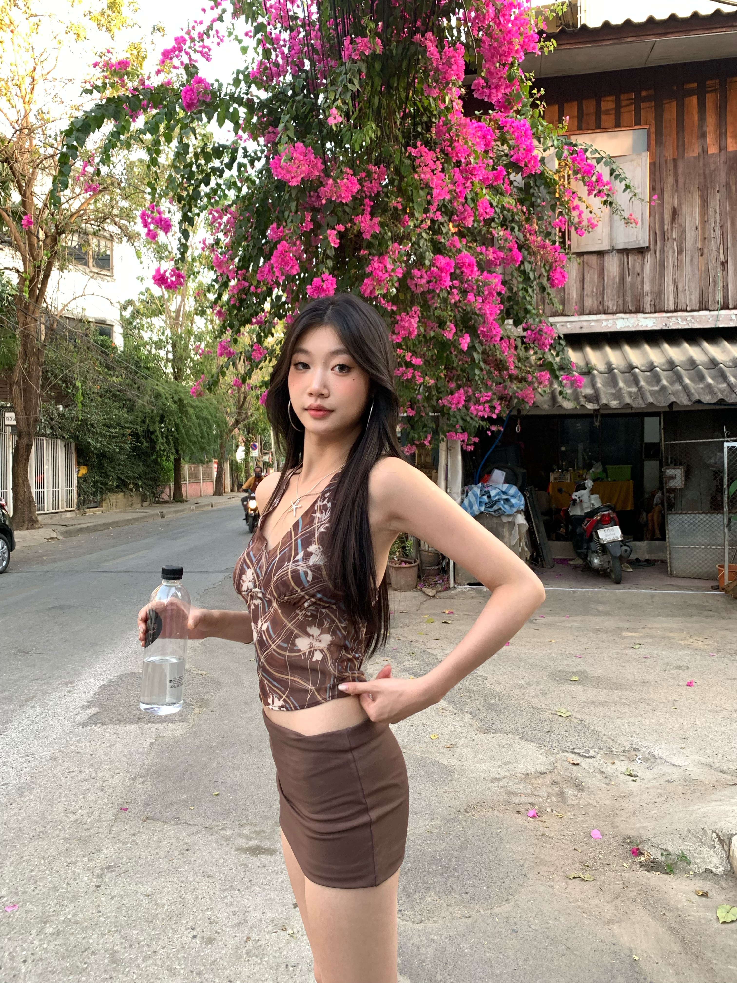 Sexy cafe color low waist slim fit skirt