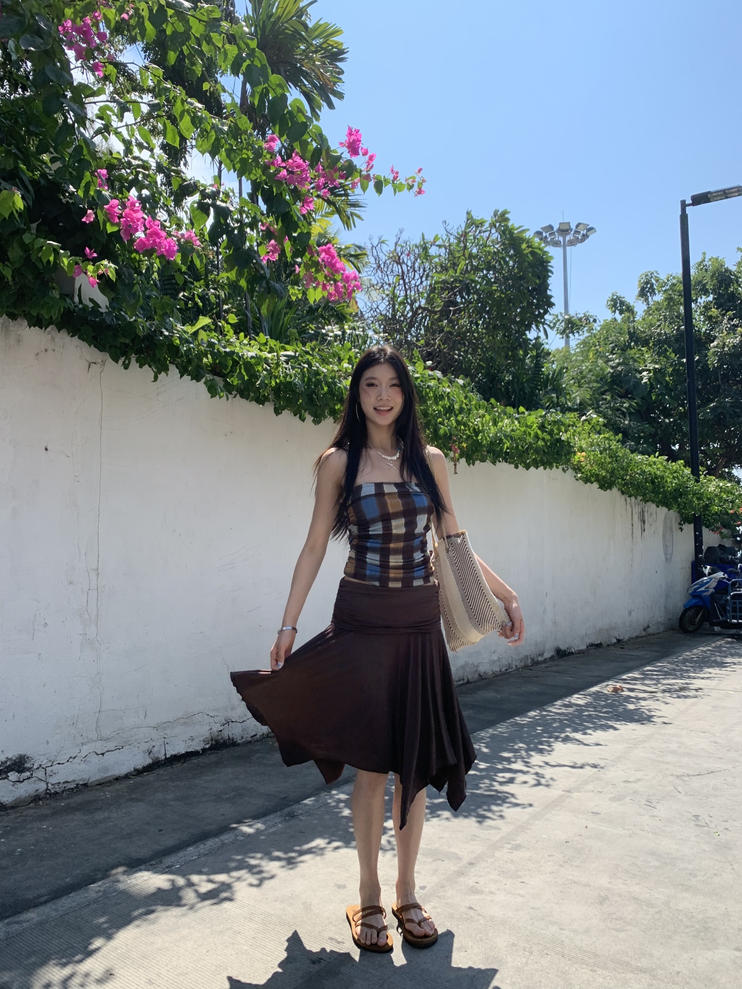 Mid-length Modal fabric half skirt, asymmetrical design, folded edges, pleated, medium length