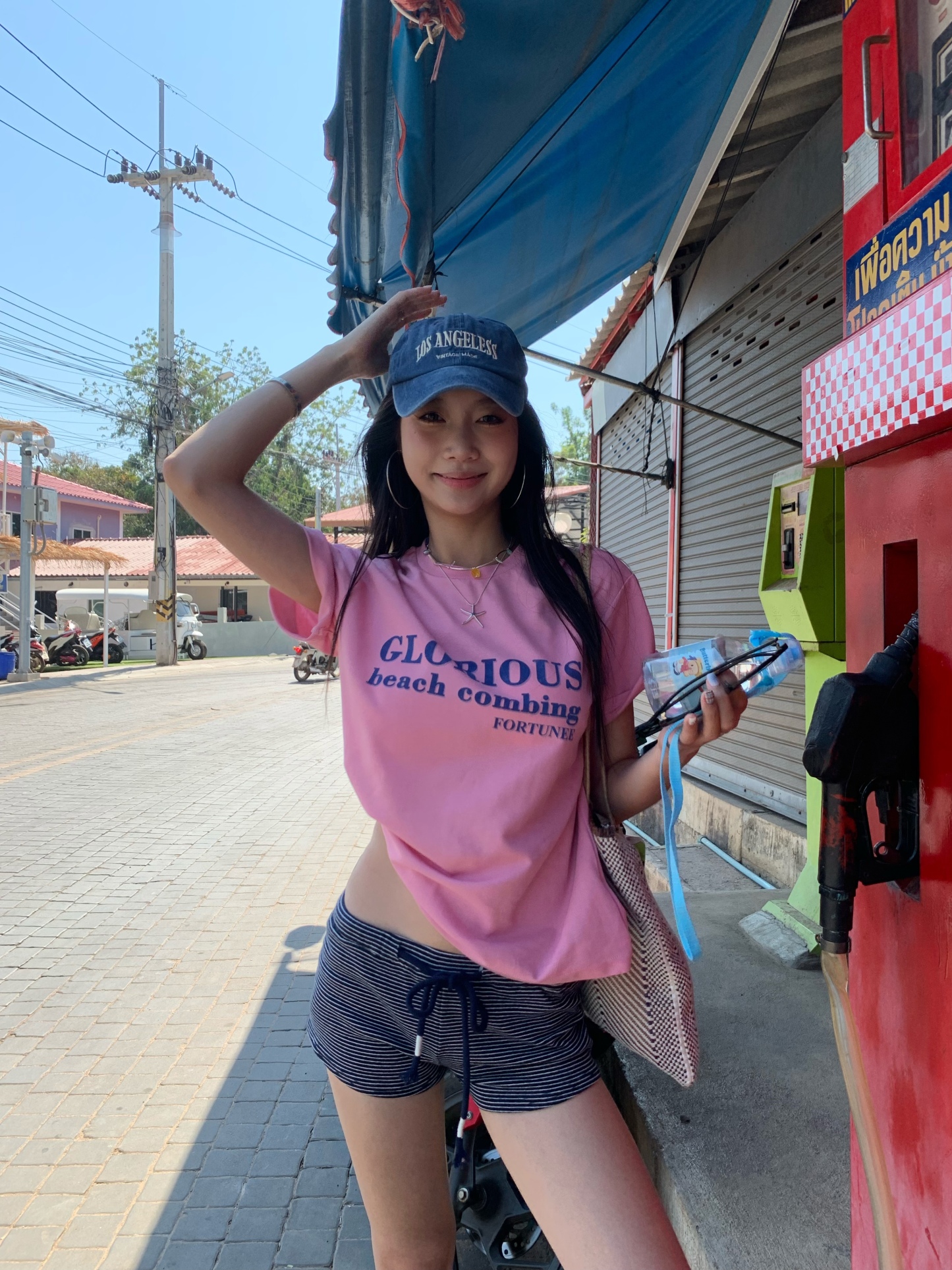 New Korean style pink letter print short-sleeved T-shirt, casual loose, easy to match