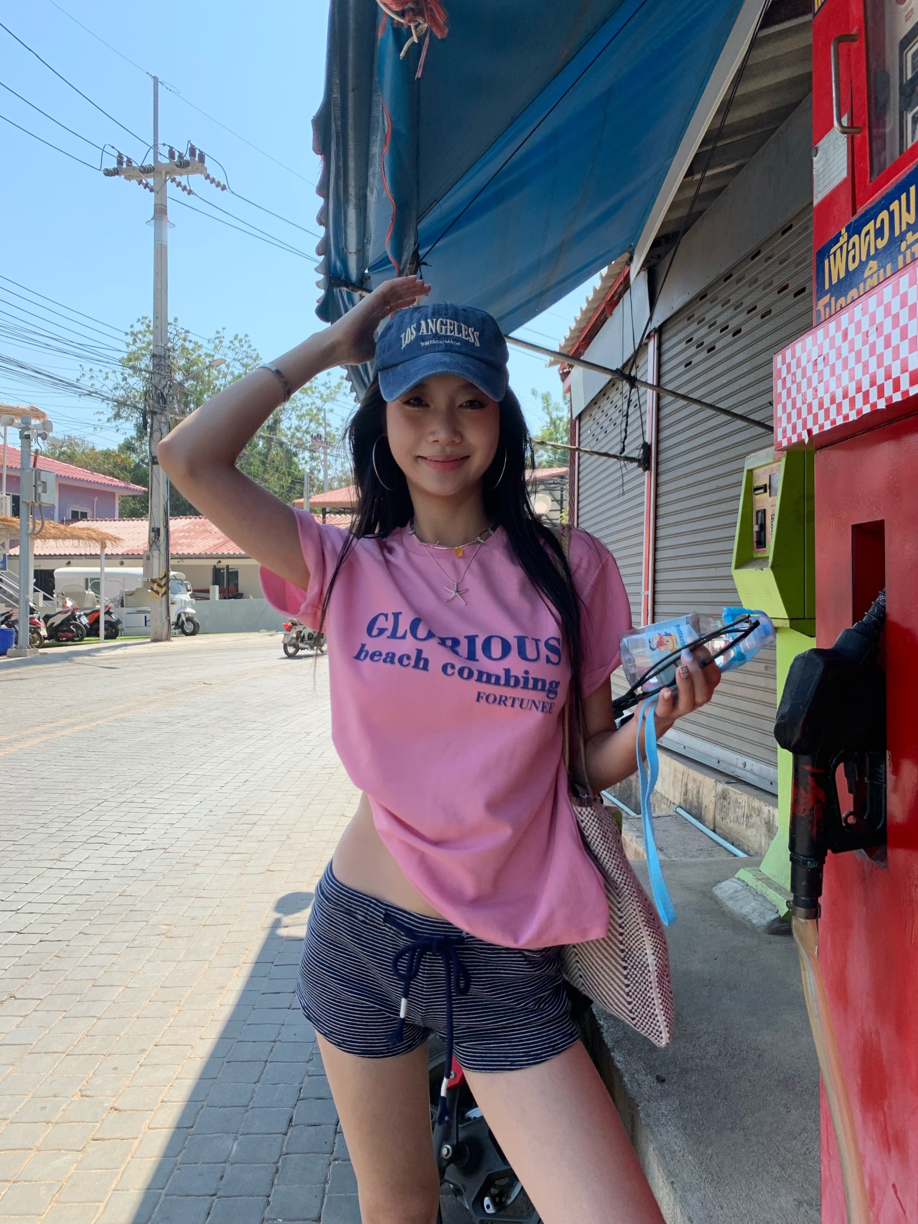 New Korean style pink letter print short-sleeved T-shirt, casual loose, easy to match