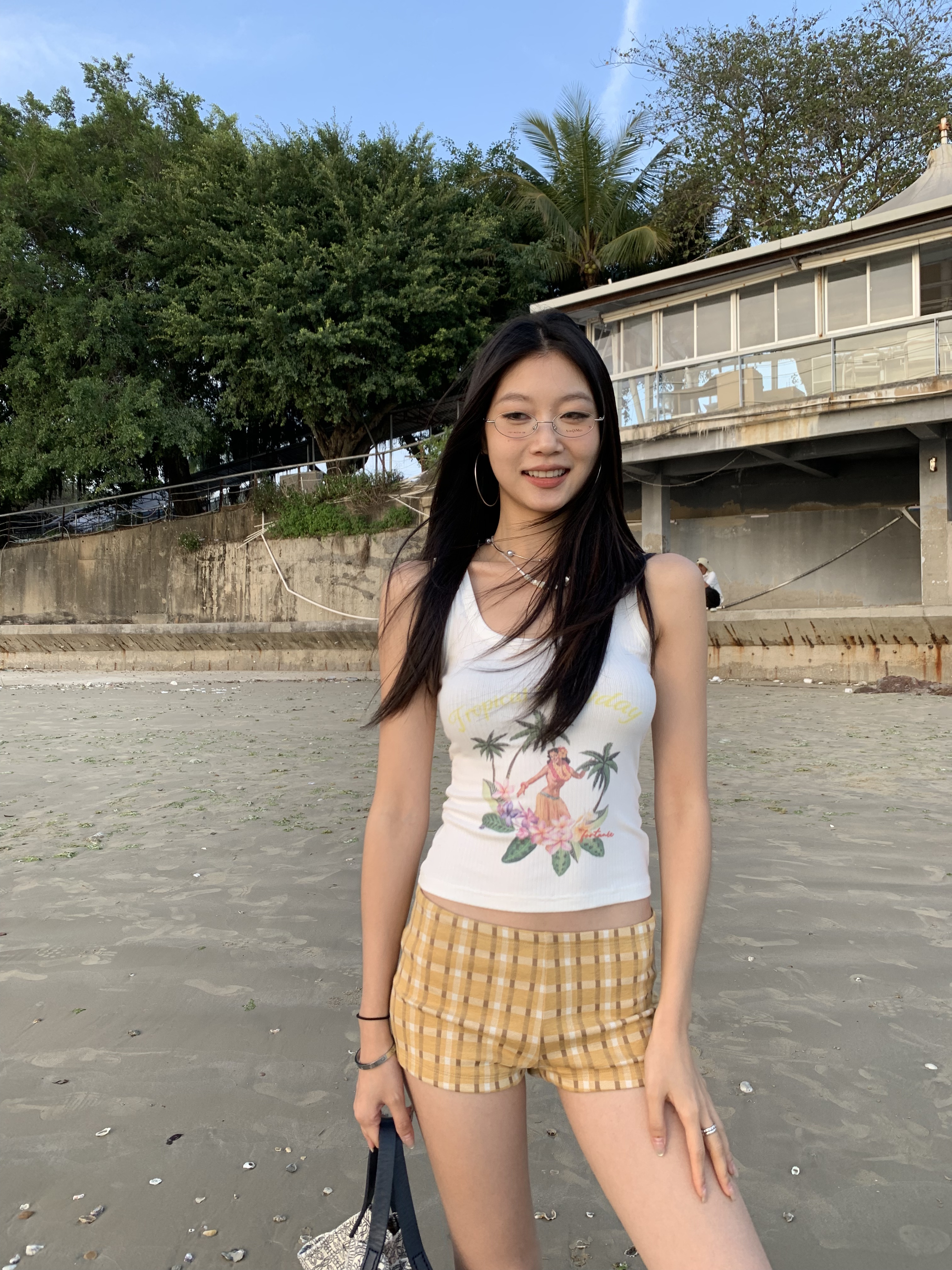 Sexy low-waisted yellow plaid shorts