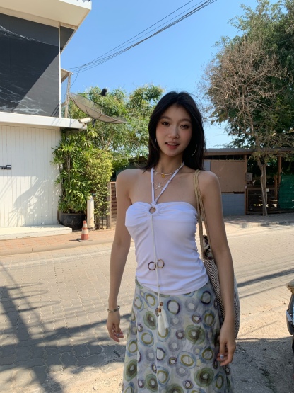 A fitted halter neck top that can be worn as a bra or on its own for a fresh summer look