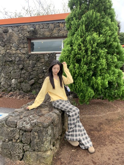 Soft yellow knitted sweater, loose style