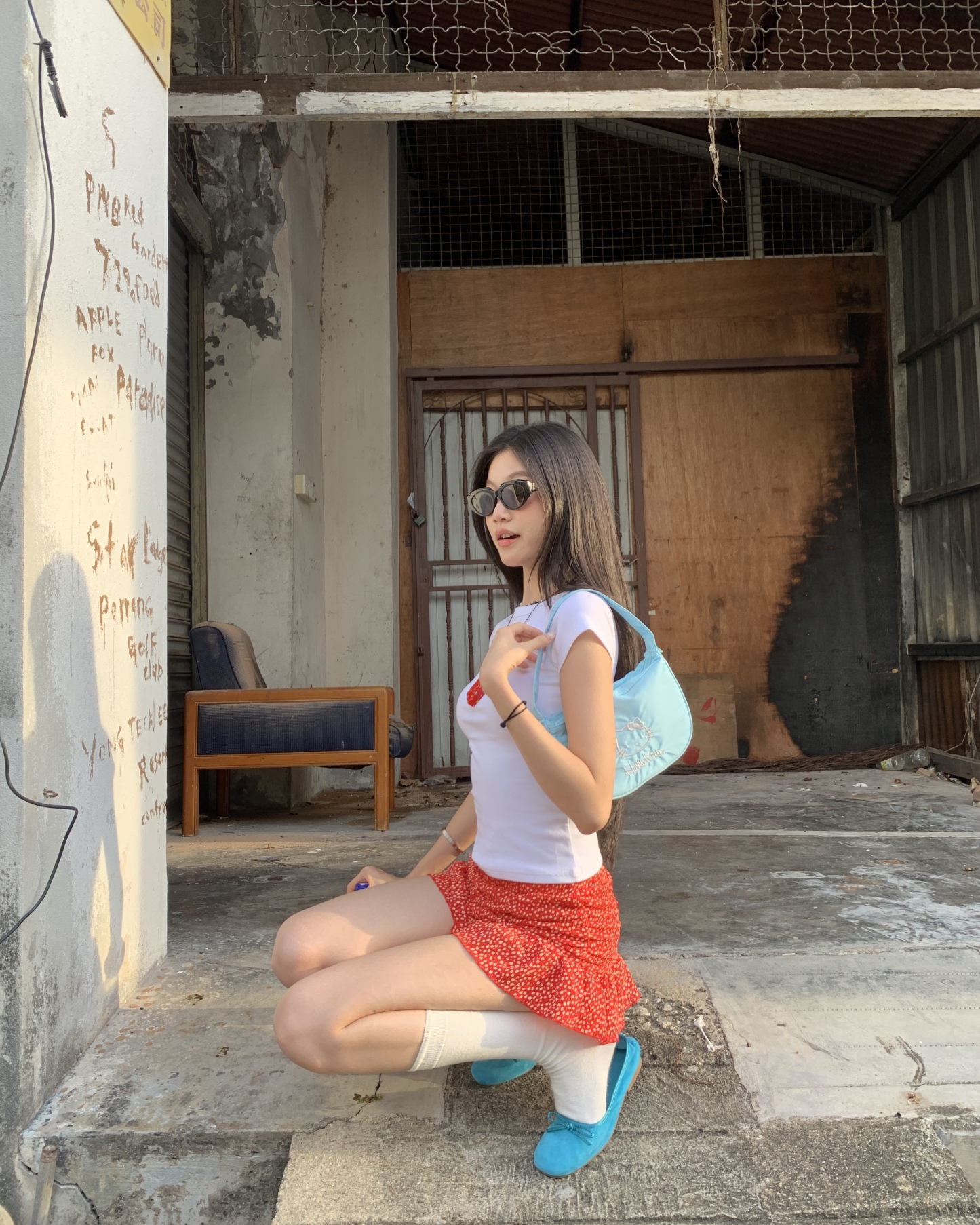 Red floral mini skirt