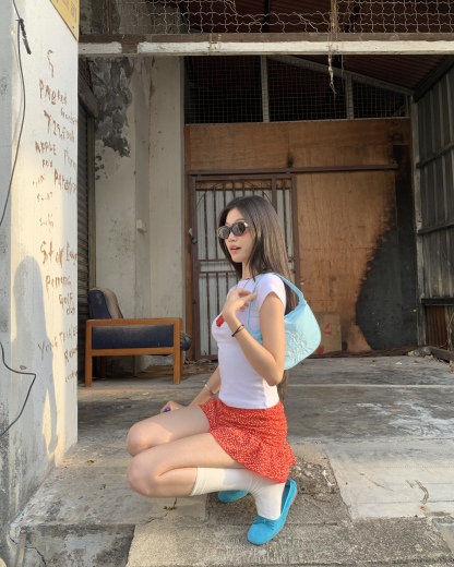 Red floral mini skirt