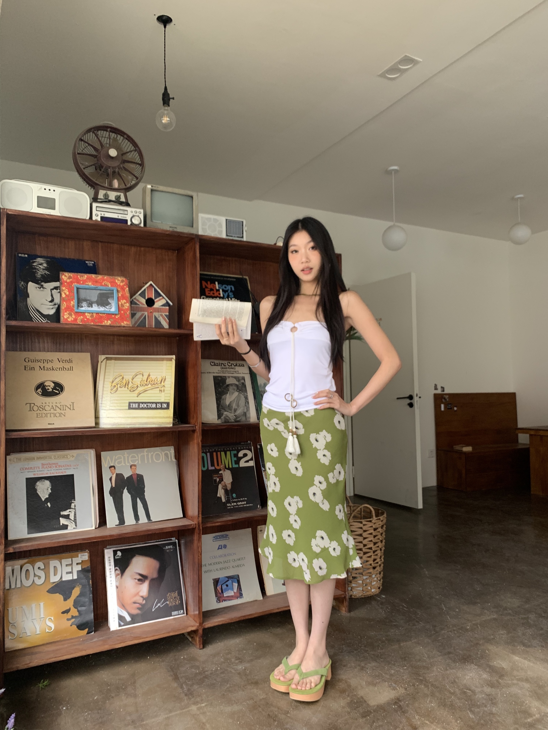 Green mermaid skirt with floral print