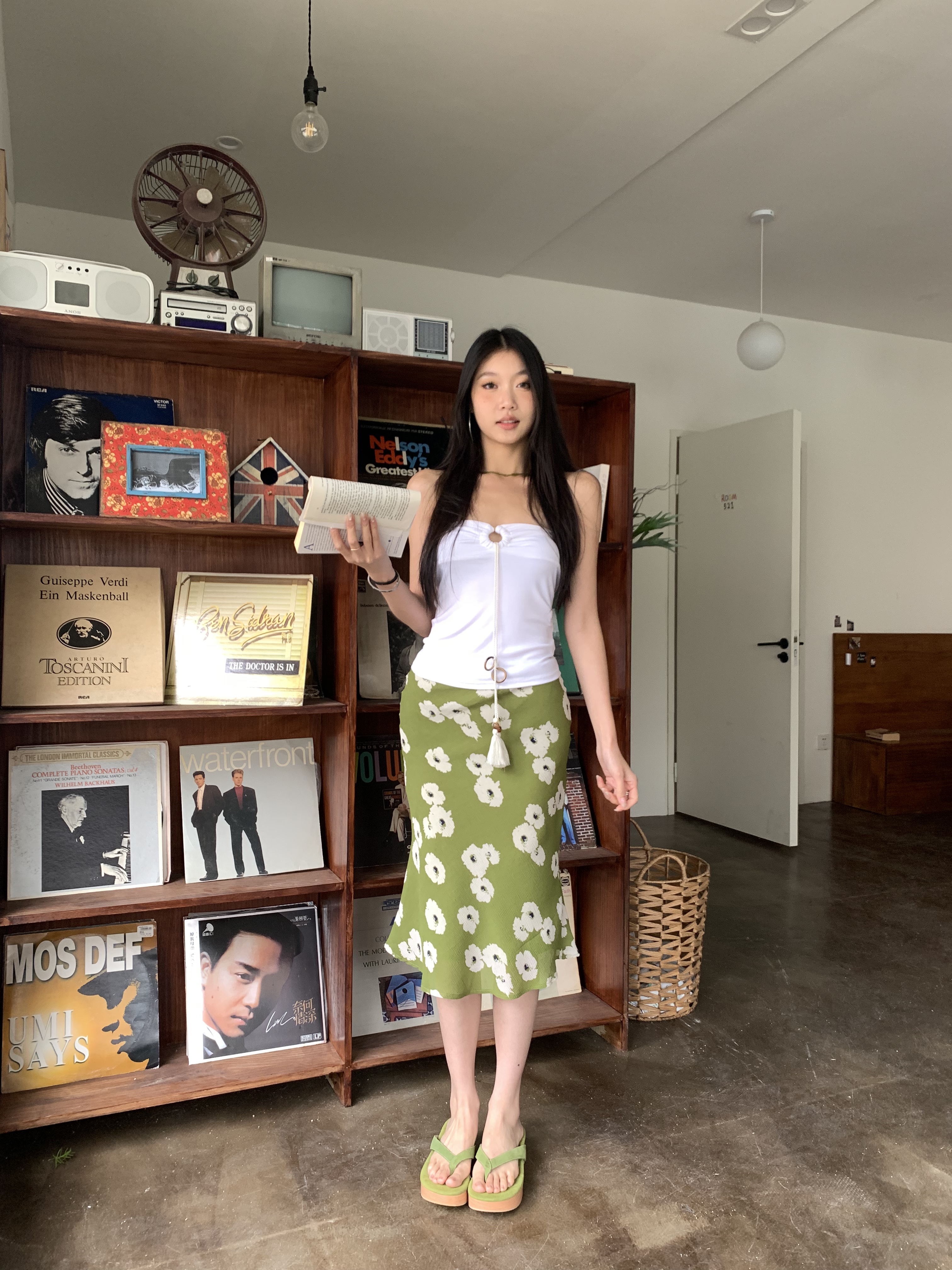 Green mermaid skirt with floral print
