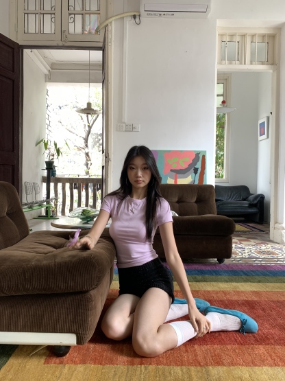 Pink-purple short-sleeved T-shirt, stretchy, slim fit