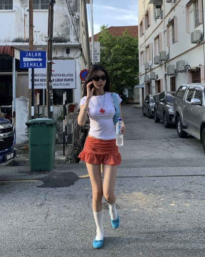 Red floral mini skirt