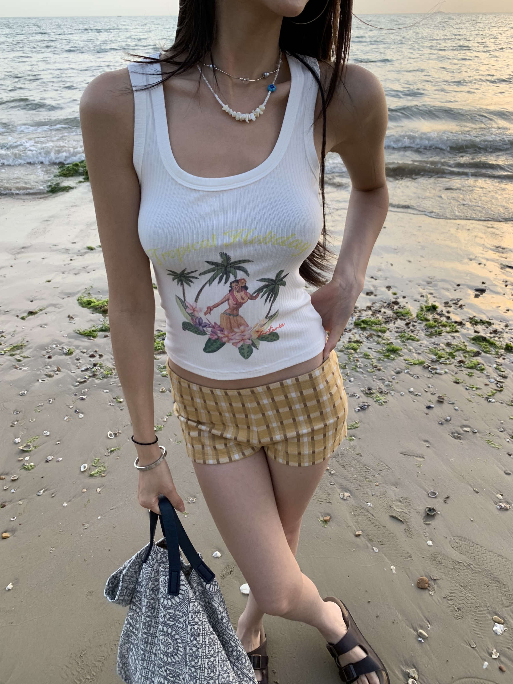 Sexy low-waisted yellow plaid shorts