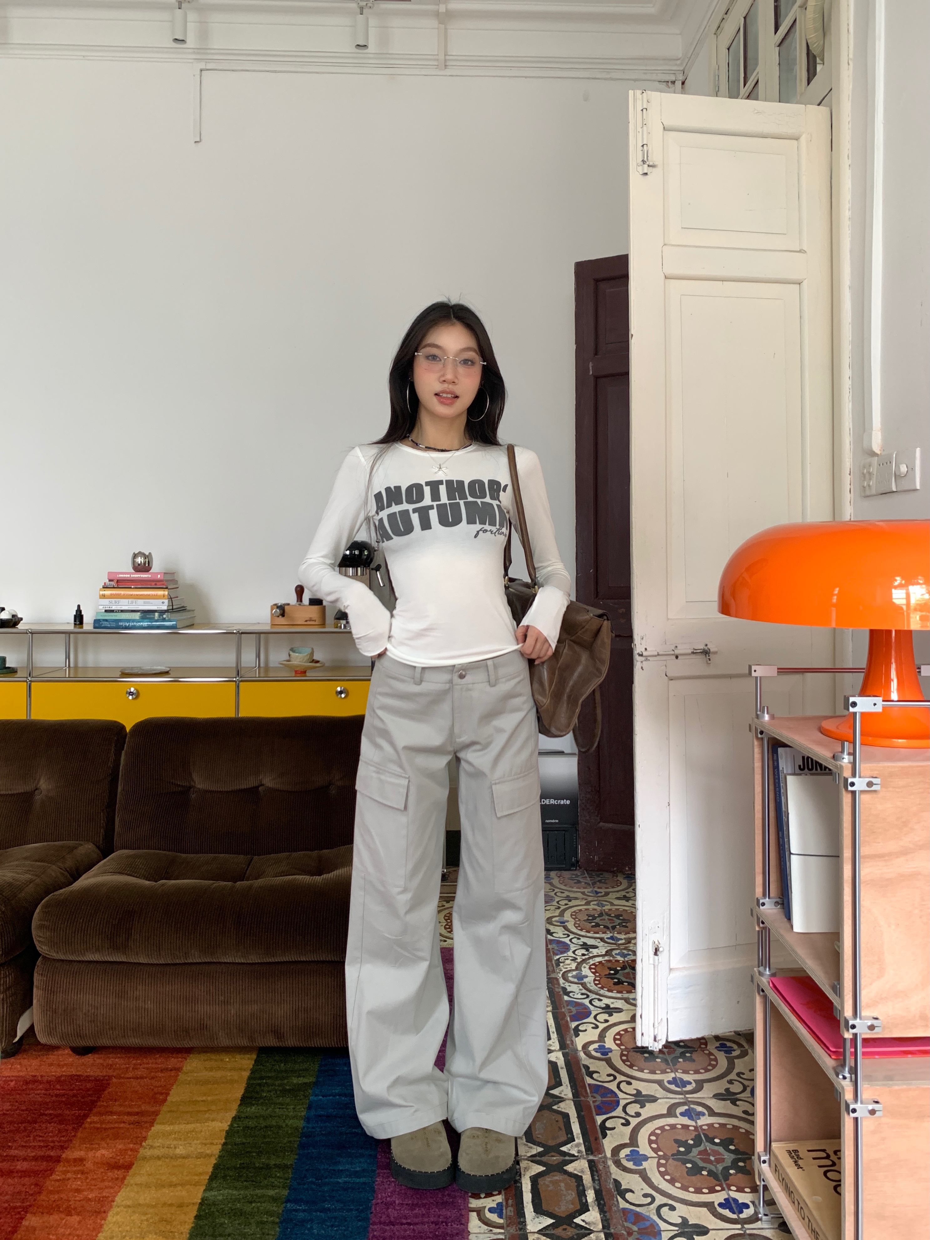 Vintage style low waist straight pants