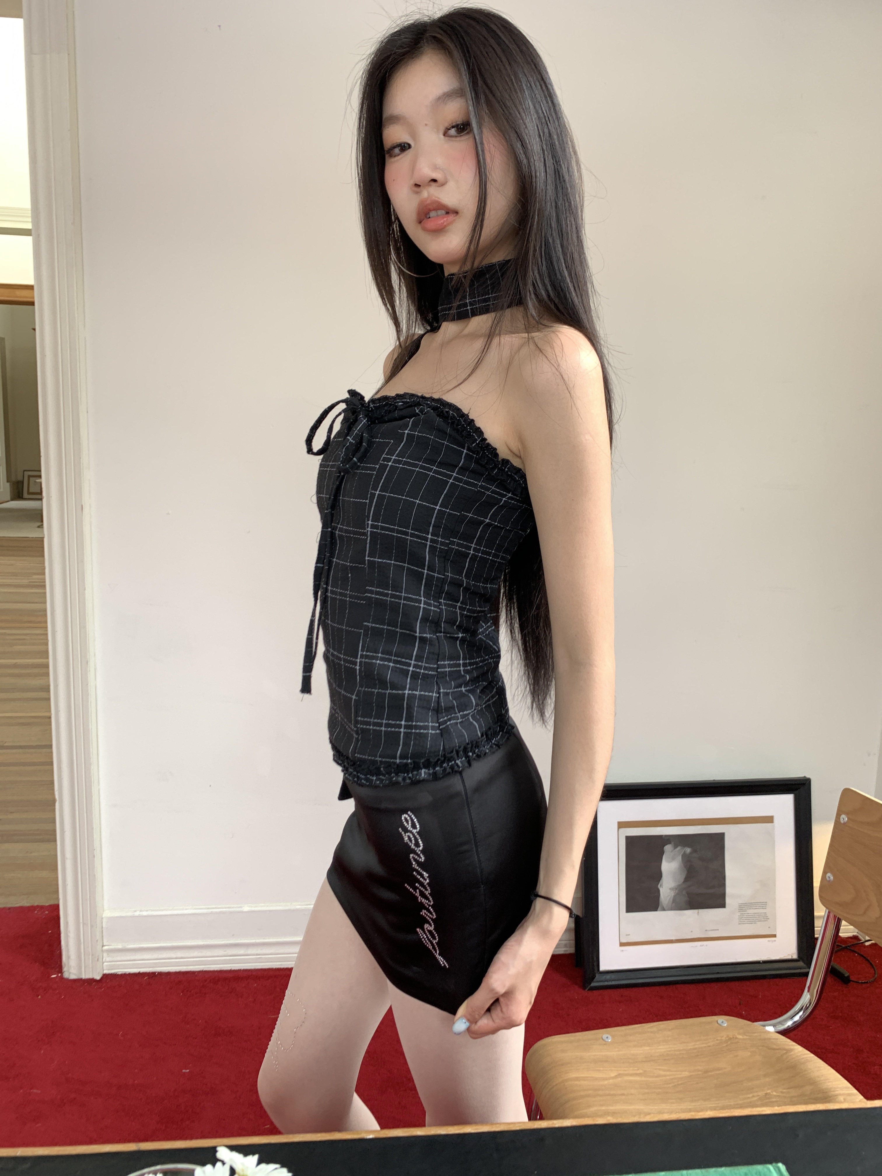 Stylish plaid crop top with scarf for women for a sassy summer look