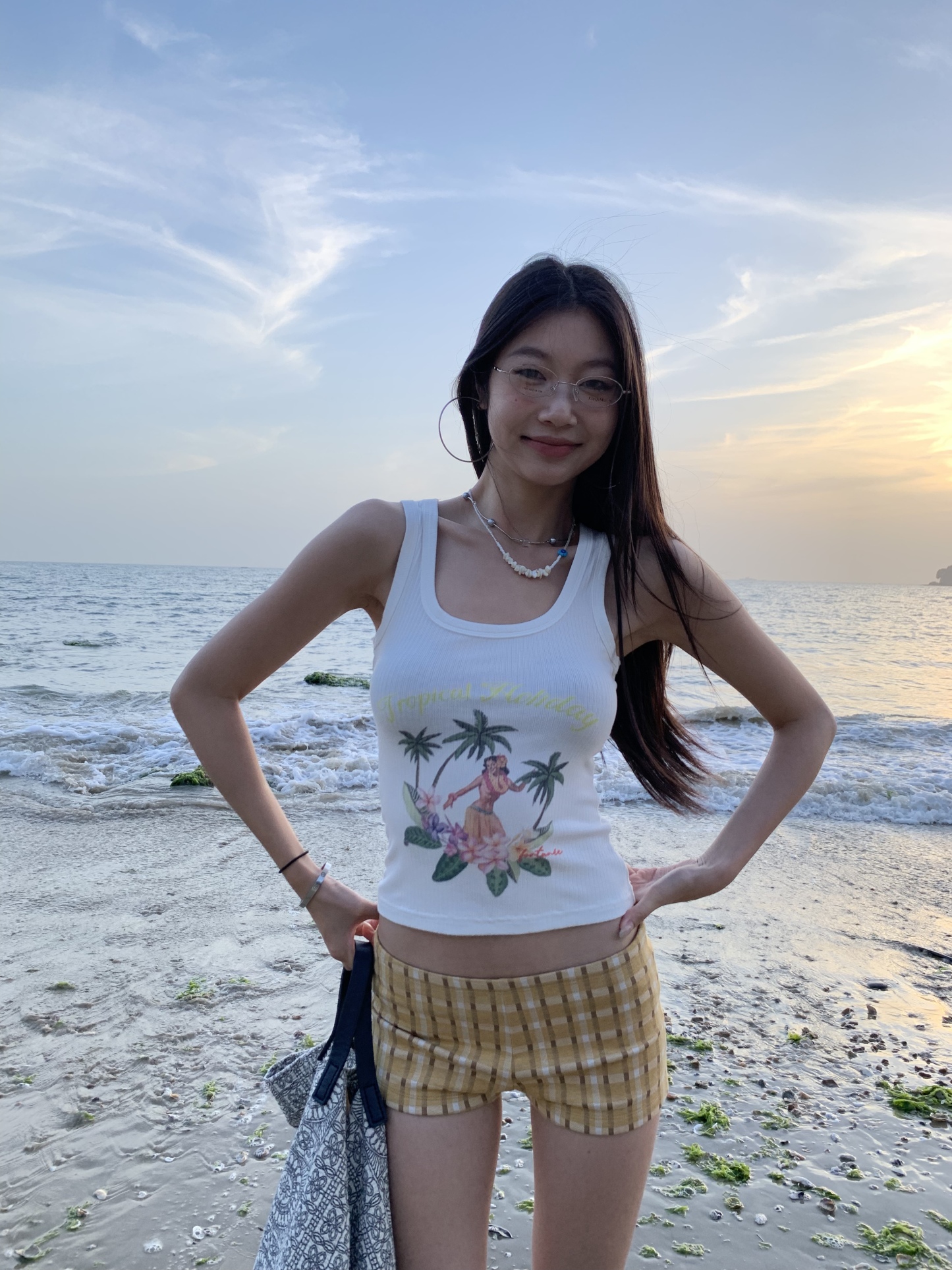 Sexy low-waisted yellow plaid shorts