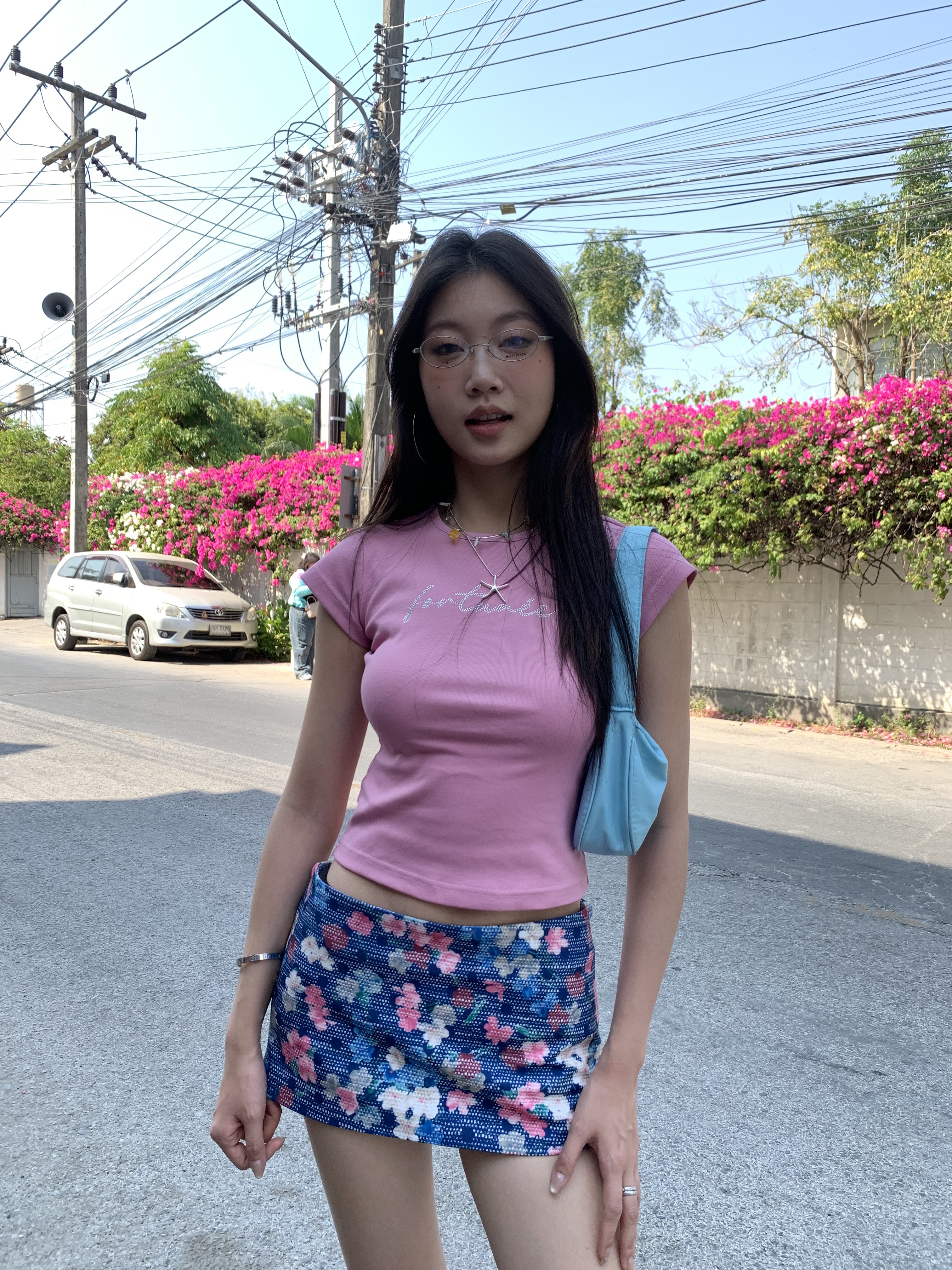 Vintage floral print low-waisted slim-fit mini skirt