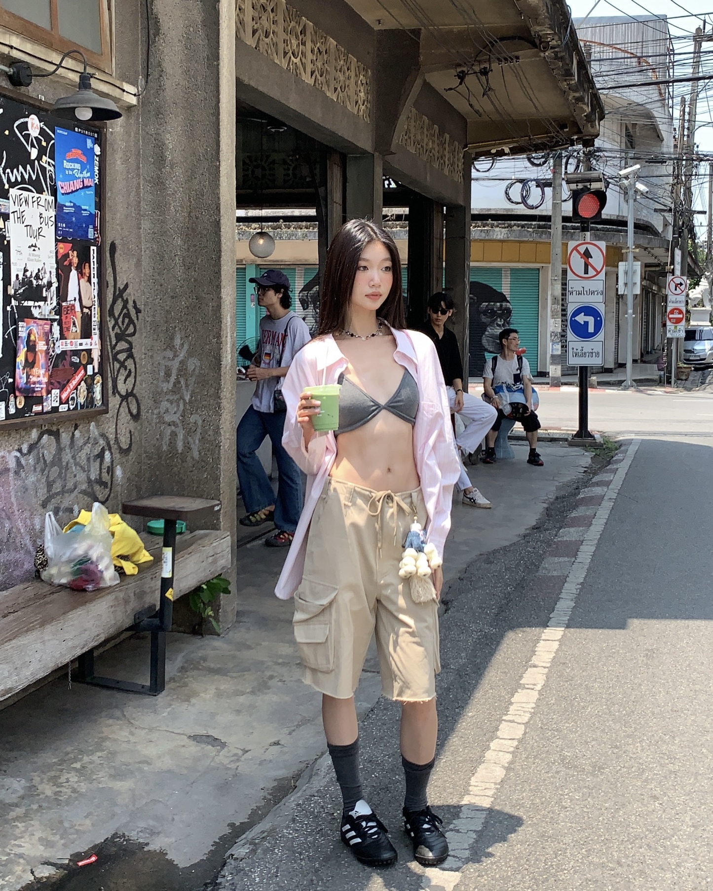 Pink striped shirt, loose-fit women’s shirt sun-protective shirt for spring and autumn