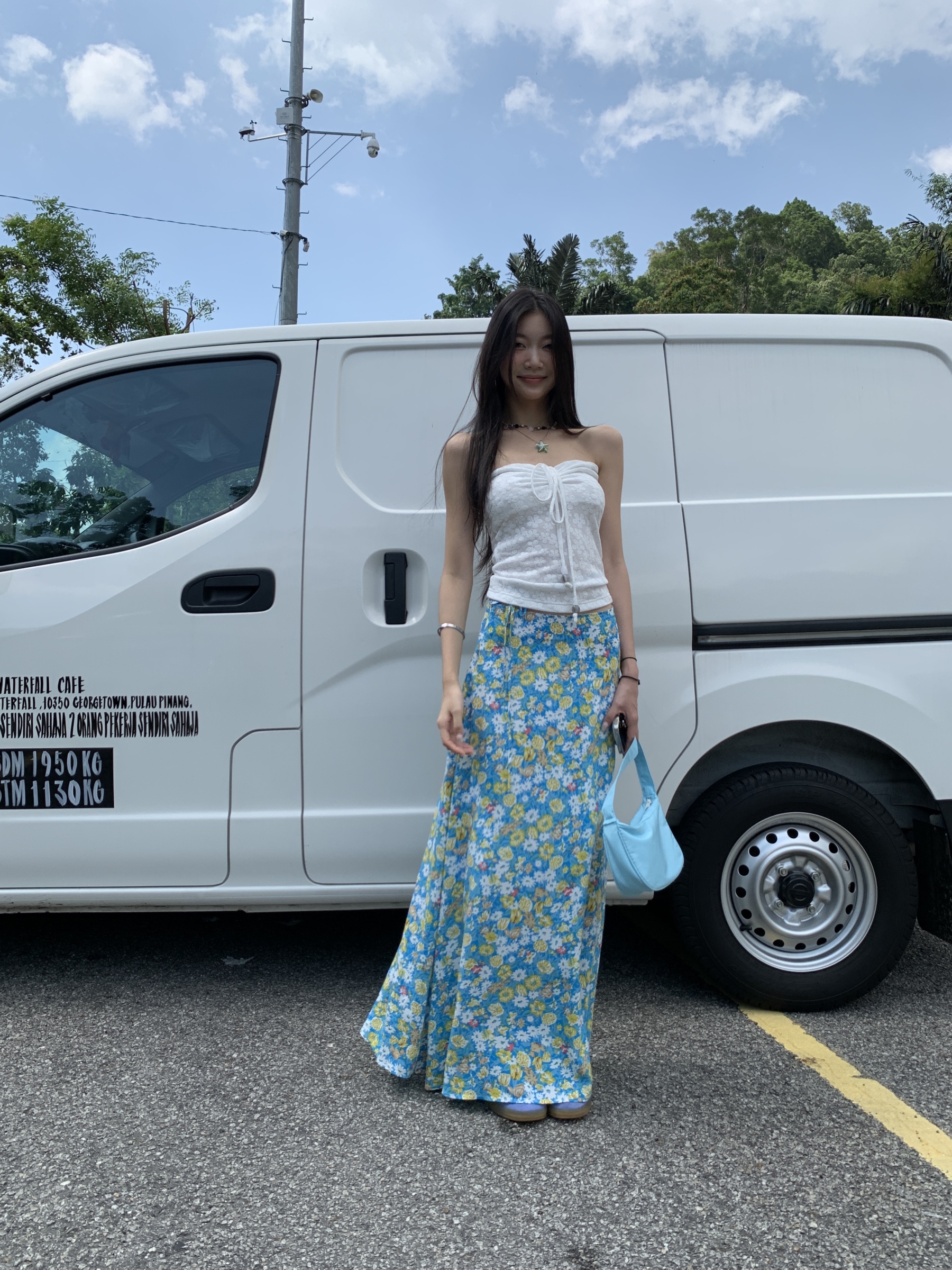 Floral skirt, long, flowing skirt covering the knees