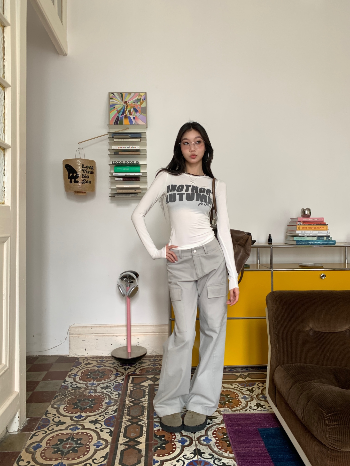 Vintage style low waist straight pants