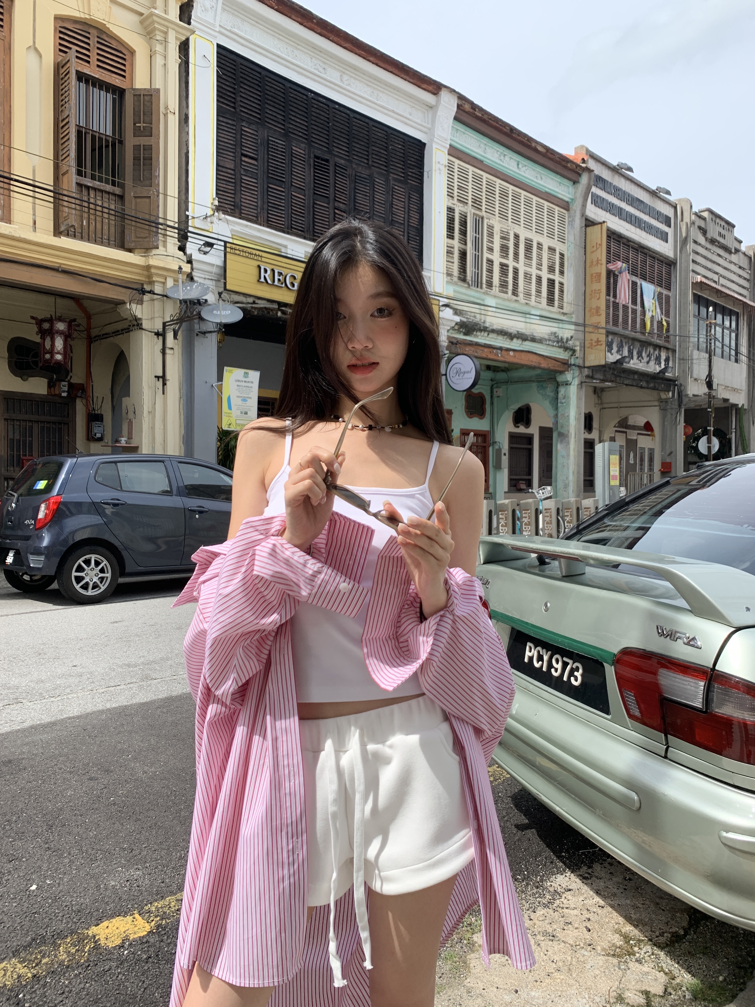 Blue pattern long sleeve sun protection shirt, lazy style, casual holiday