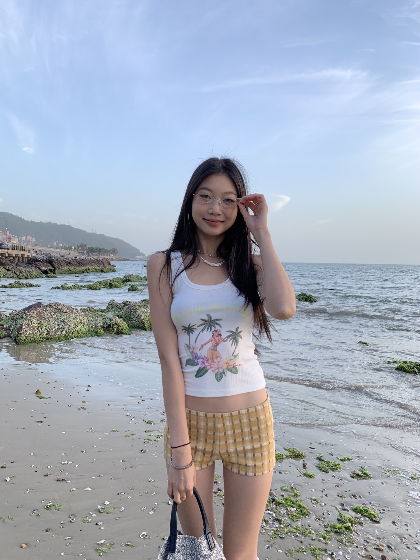 Sexy low-waisted yellow plaid shorts