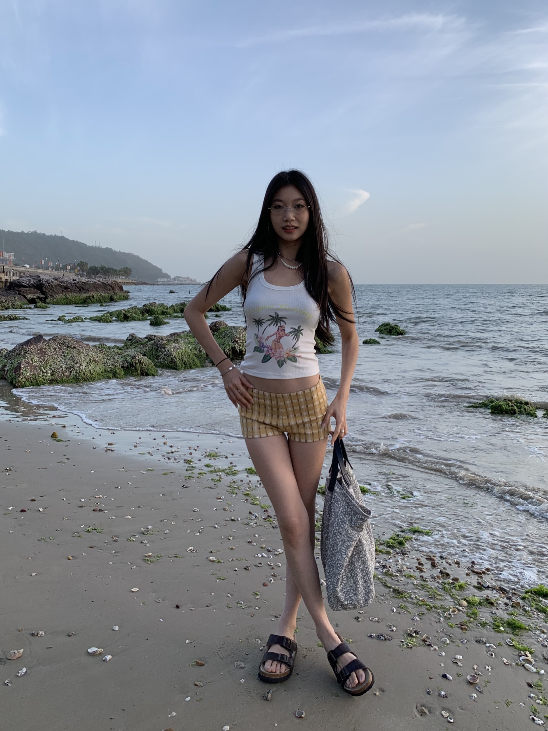 Sexy low-waisted yellow plaid shorts