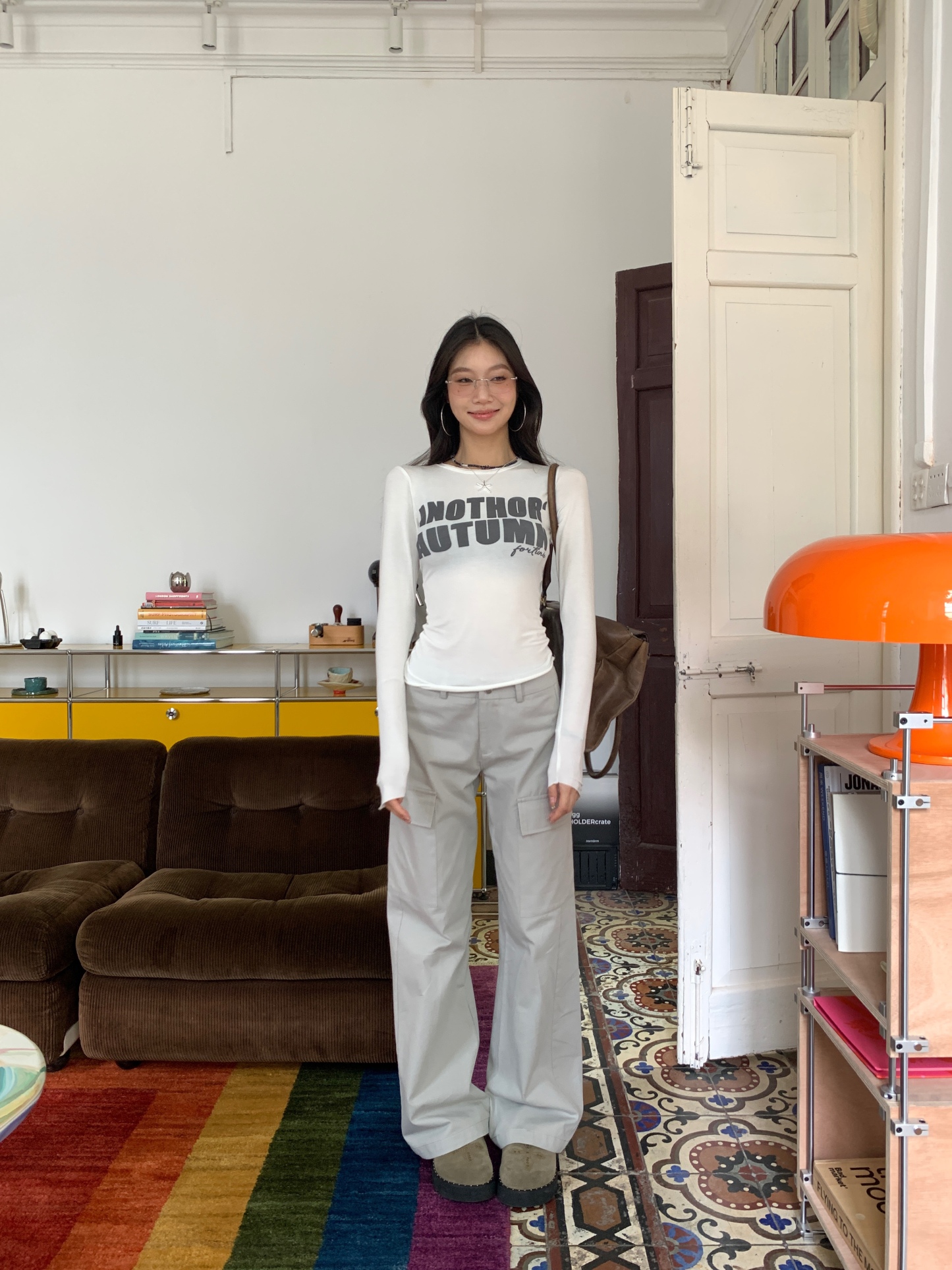 Vintage style low waist straight pants