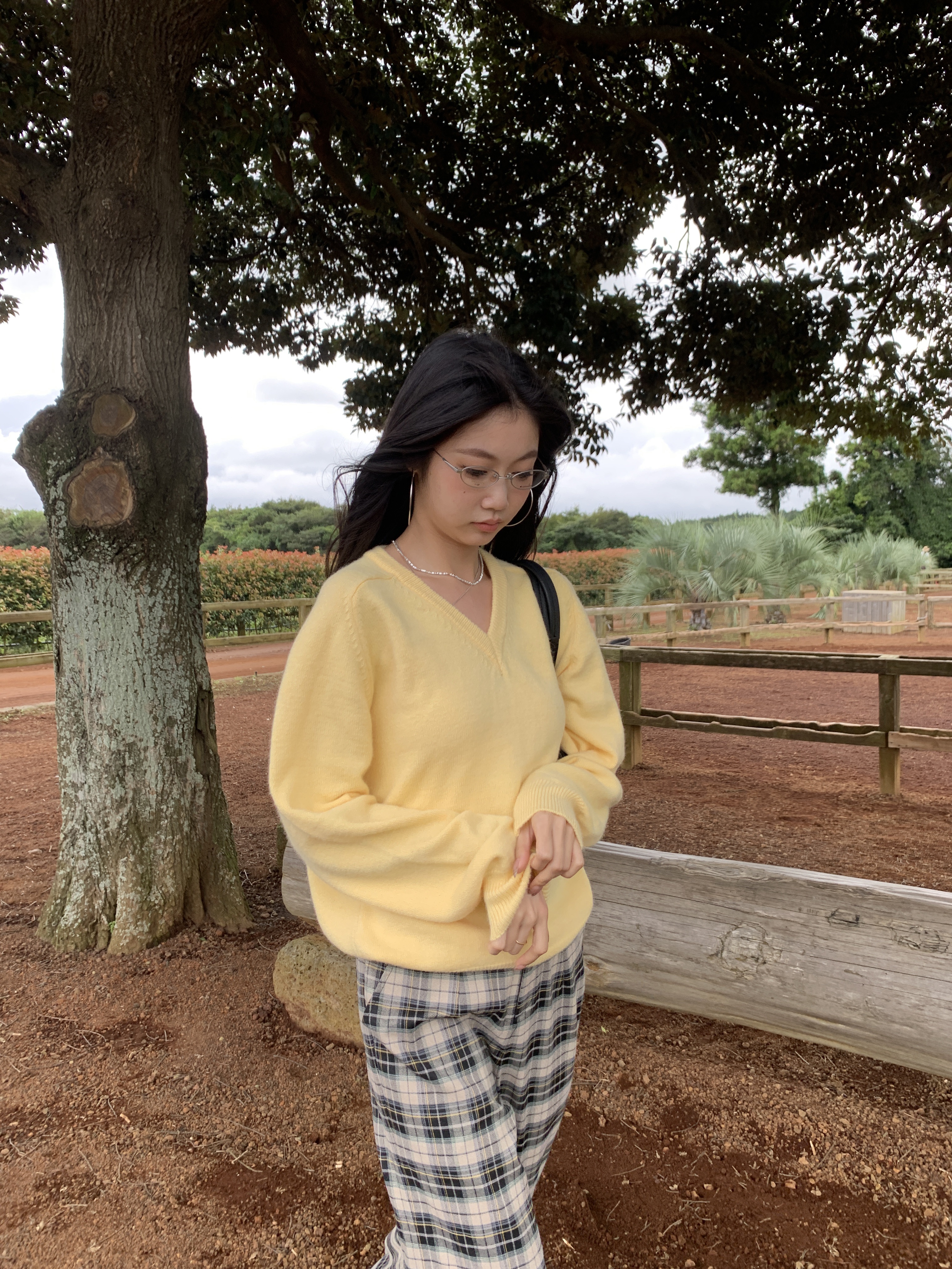 Soft yellow knitted sweater, loose style