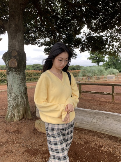 Soft yellow knitted sweater, loose style